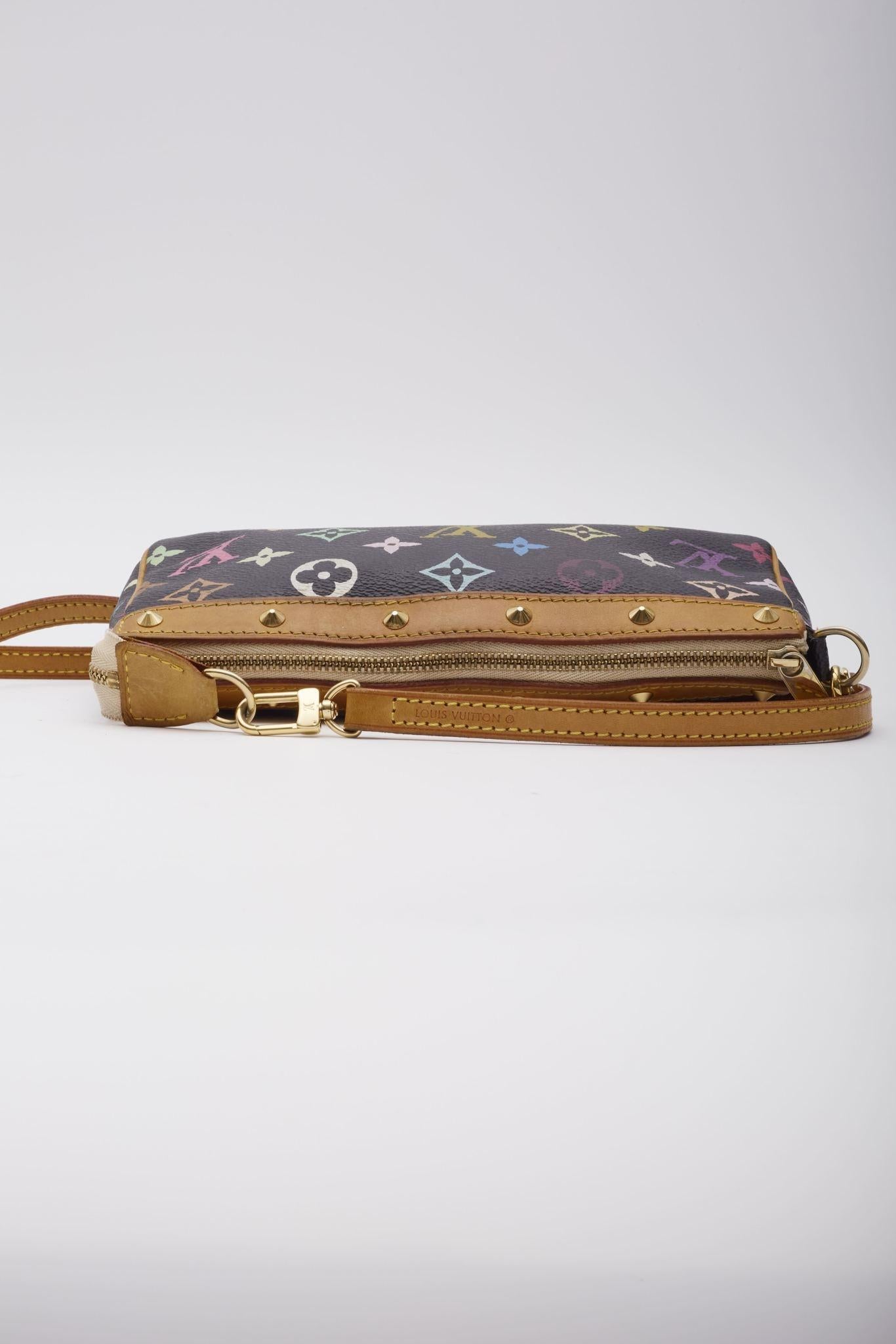 Louis Vuitton Murakami Monogram Multicolor Pochette Accessories Black For Sale 5