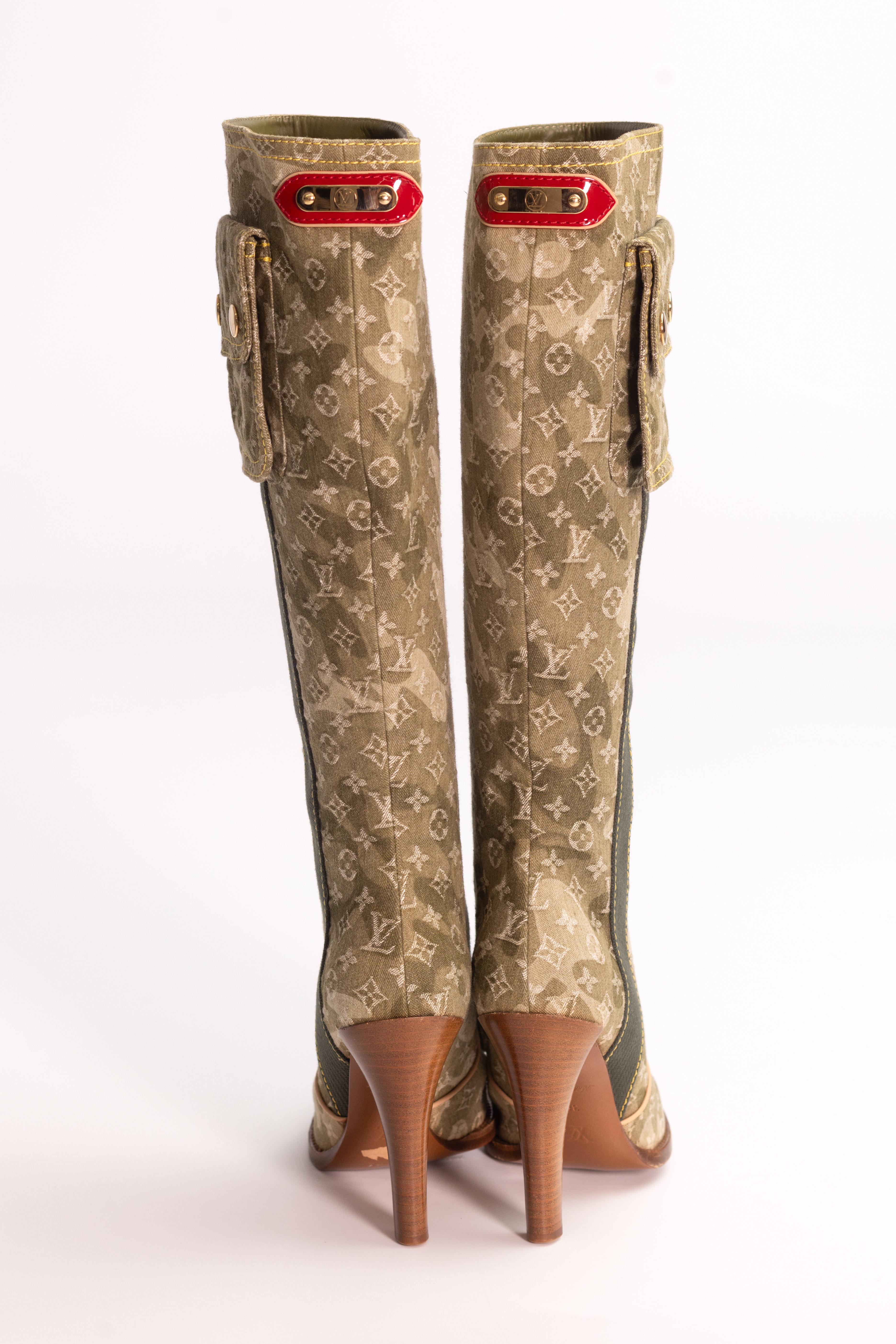 Women's Louis Vuitton Murakami Monogramouflage Denim Boots (EU 38)