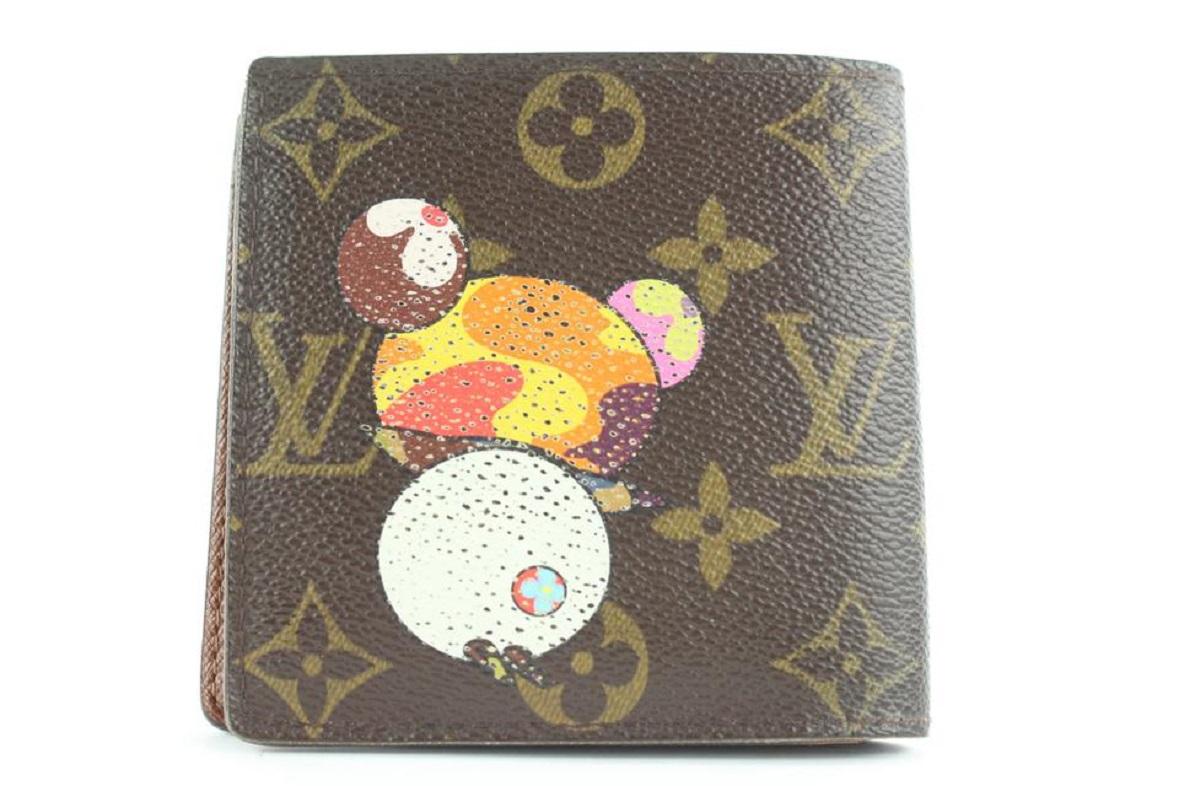 Louis Vuitton Murakami Panda Monogram Marco Bifold Men's Wallet 526lvs38 In Good Condition In Dix hills, NY