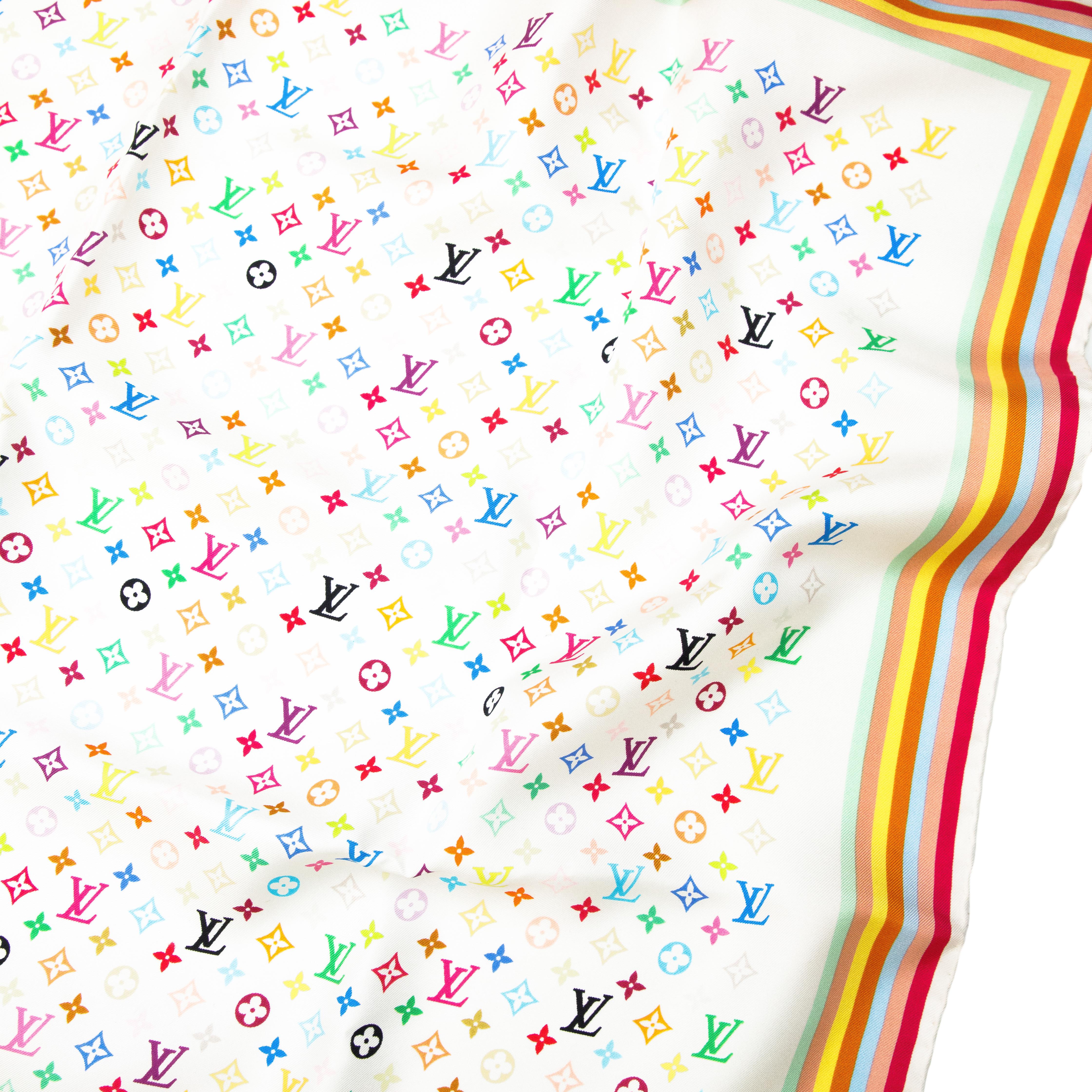 Louis Vuitton Murakami White Monogram Silk Scarf In Excellent Condition In London, GB