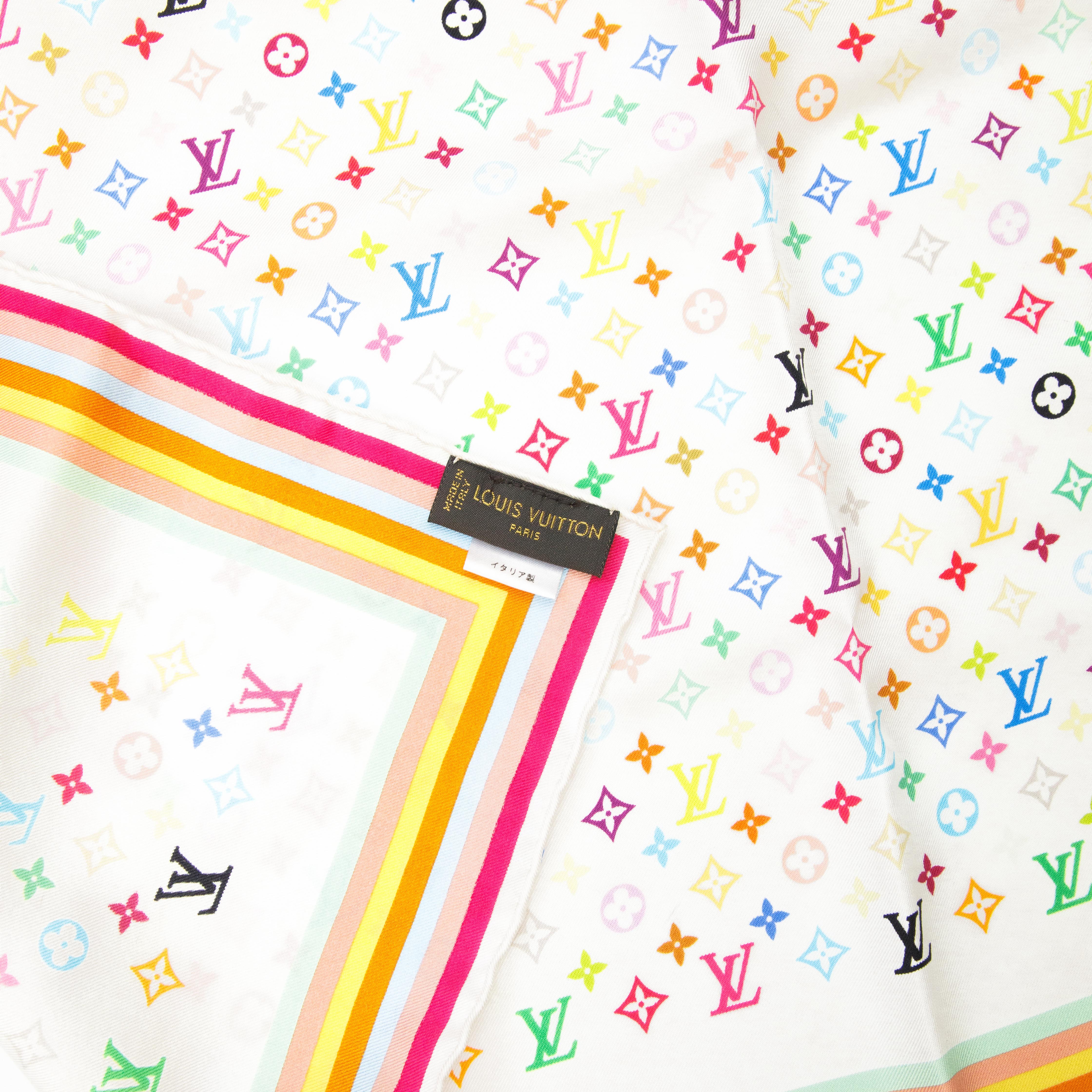 Louis Vuitton Murakami White Monogram Silk Scarf 1