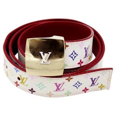  Louis Vuitton - Ceinture Murakami blanche multicolore avec monogramme, 2003 (80/32)