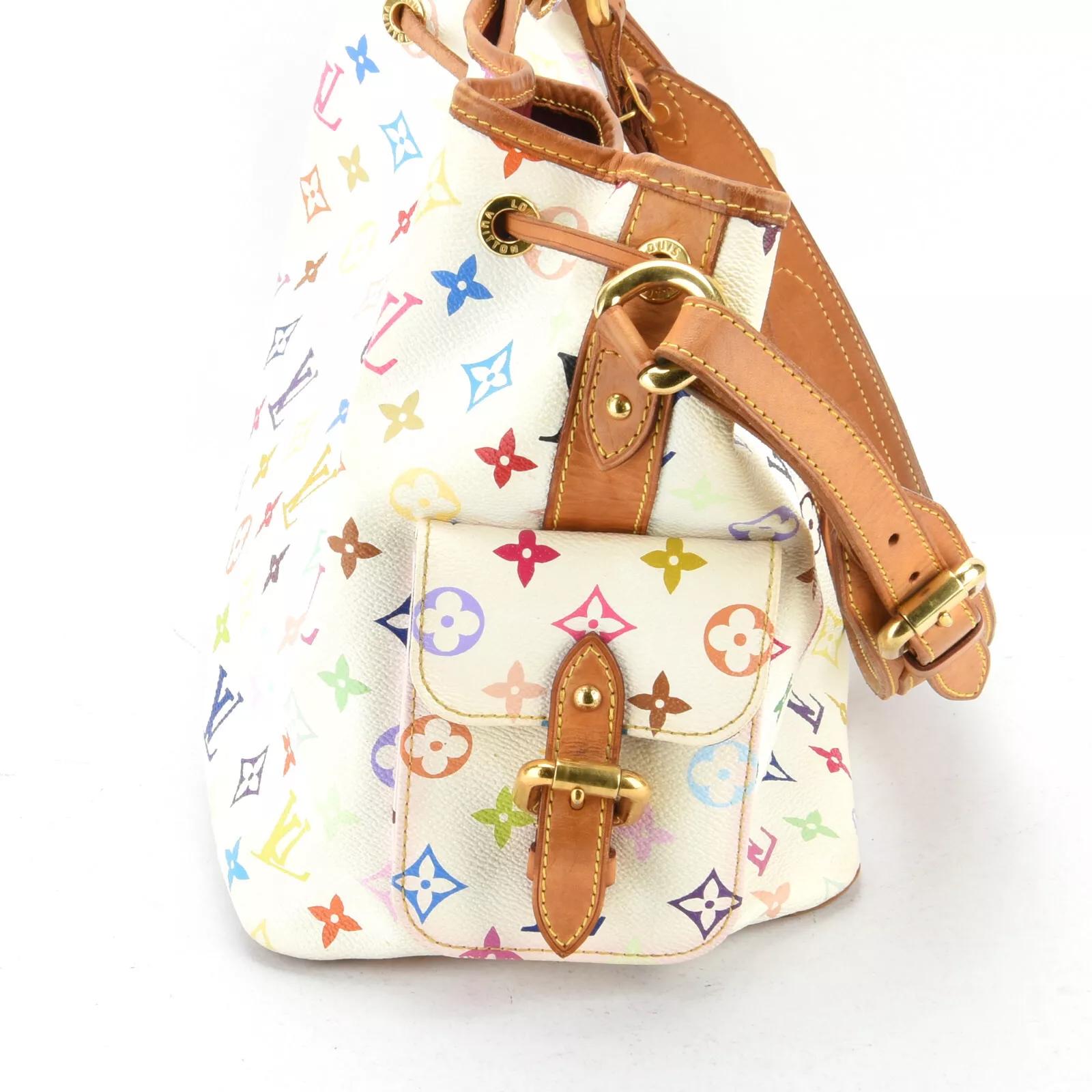 Louis Vuitton Murakami White Multicolor Monogram Petit Noe Bag PM In Good Condition For Sale In Montreal, Quebec