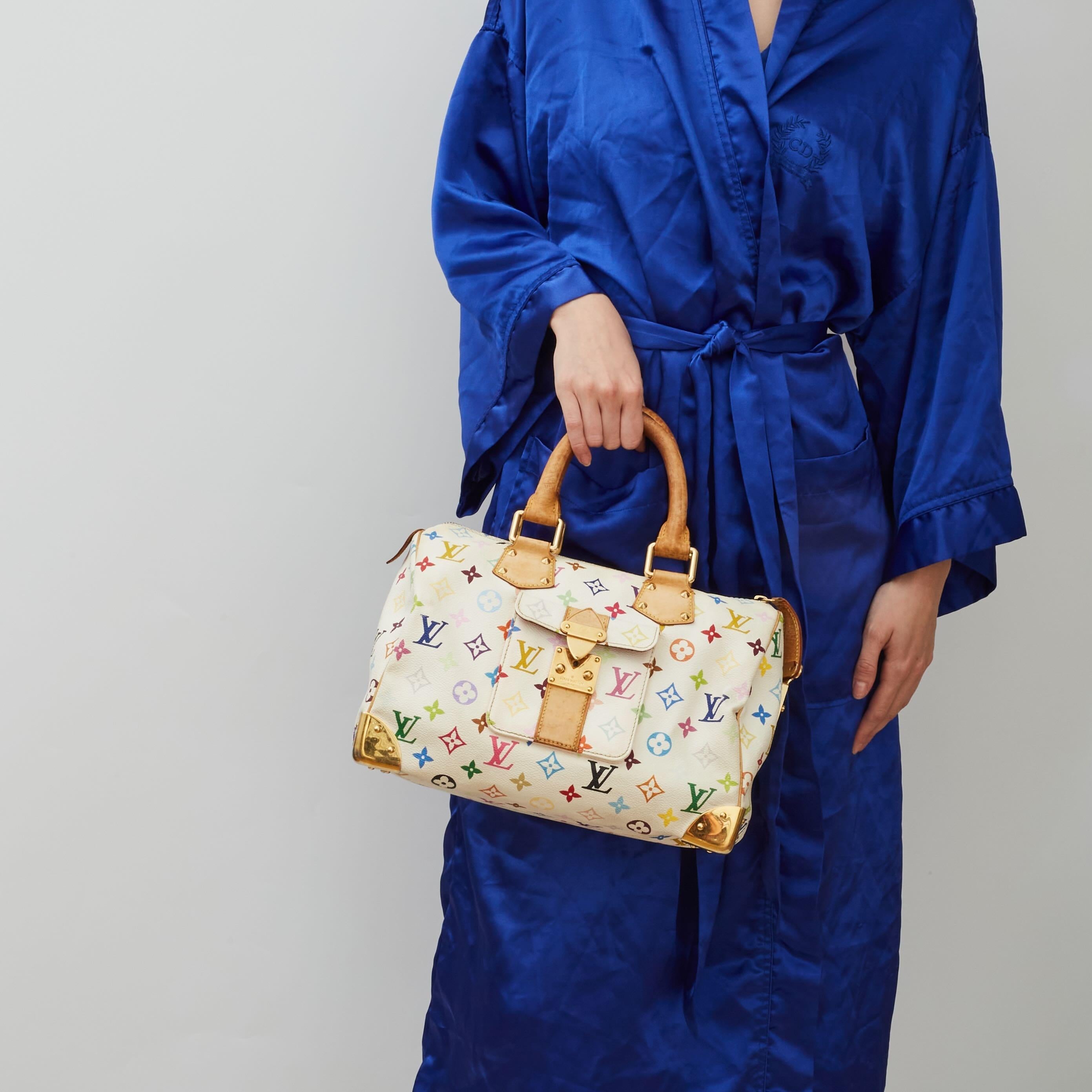 The Japanese pop artist Takashi Murakami worked to revamp the traditional monogram toile and give it a splash of colour. He created a new vibrant canvas with 33 colours on white canvas as seen in this iconic speedy bag.

This bag is made with white