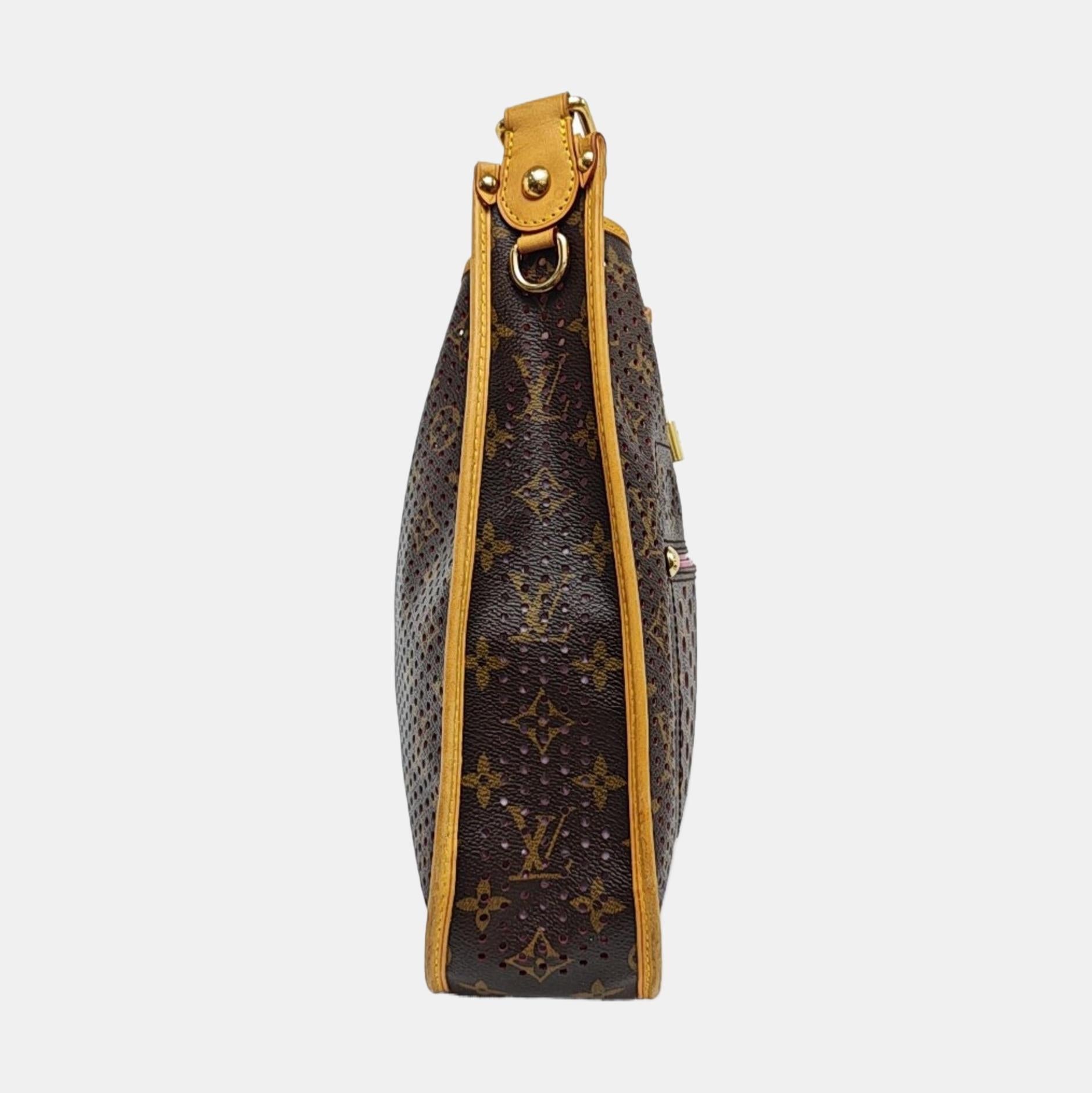 Louis Vuitton Musette Braun Perforiert Monogram Rosa Interieur im Zustand „Gut“ im Angebot in AUBERVILLIERS, FR