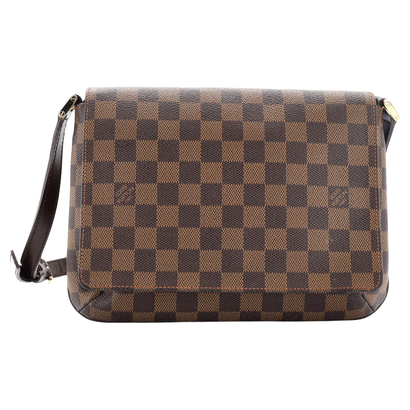 Authentic Louis Vuitton Damier Ebene Musette Tango Leather Shoulder Bag  Purse