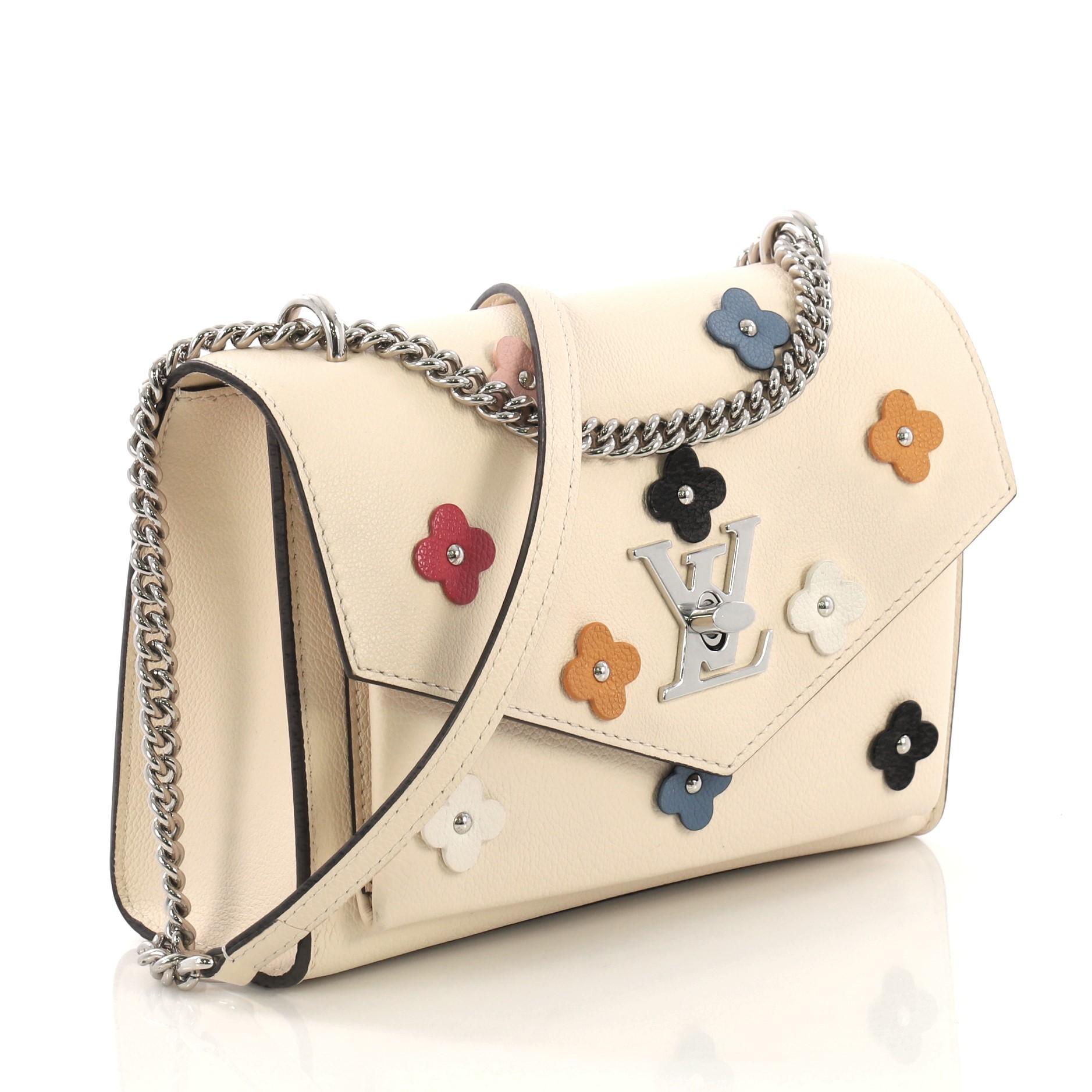 Beige Louis Vuitton Mylockme Handbag Flower Embellished Leather BB