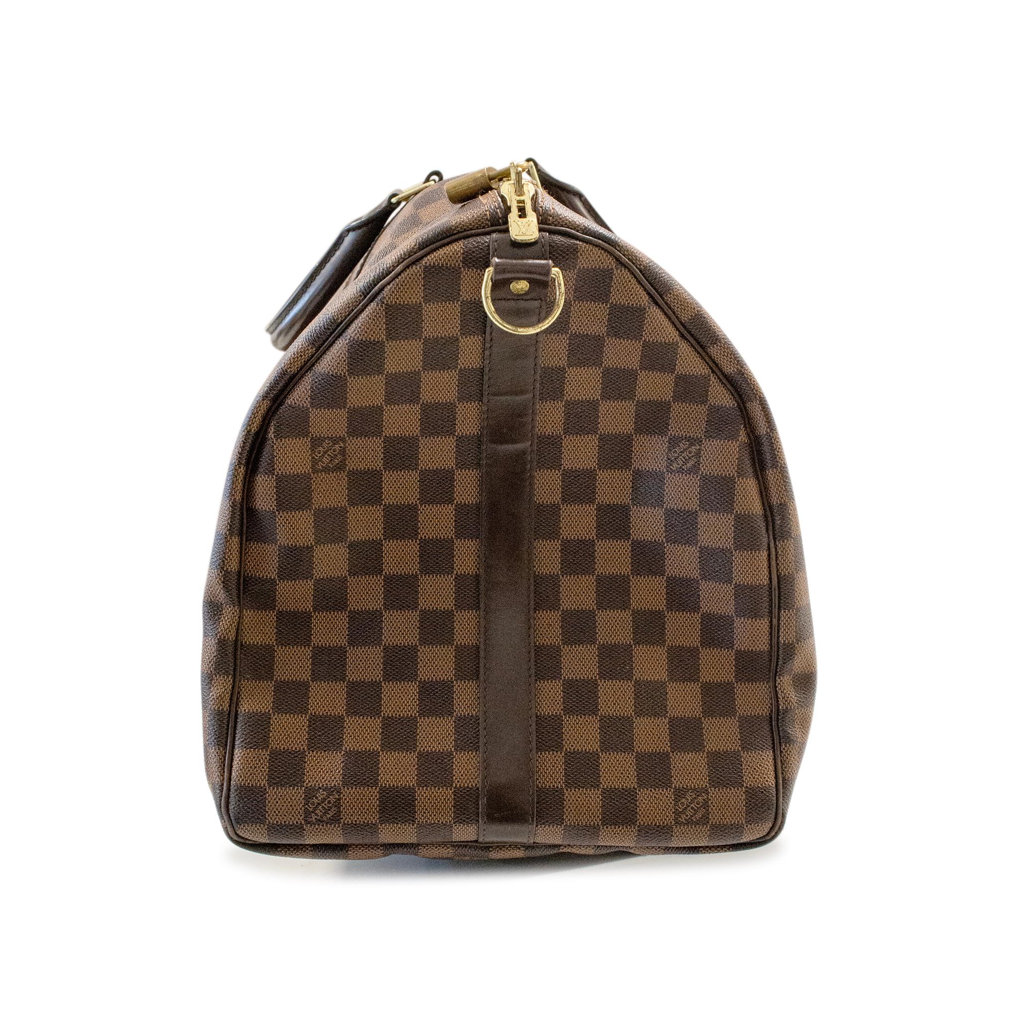 Brown Louis Vuitton N41414 Damier Ebene Keepall Bandouliere 55 Duffle Leather Handbag