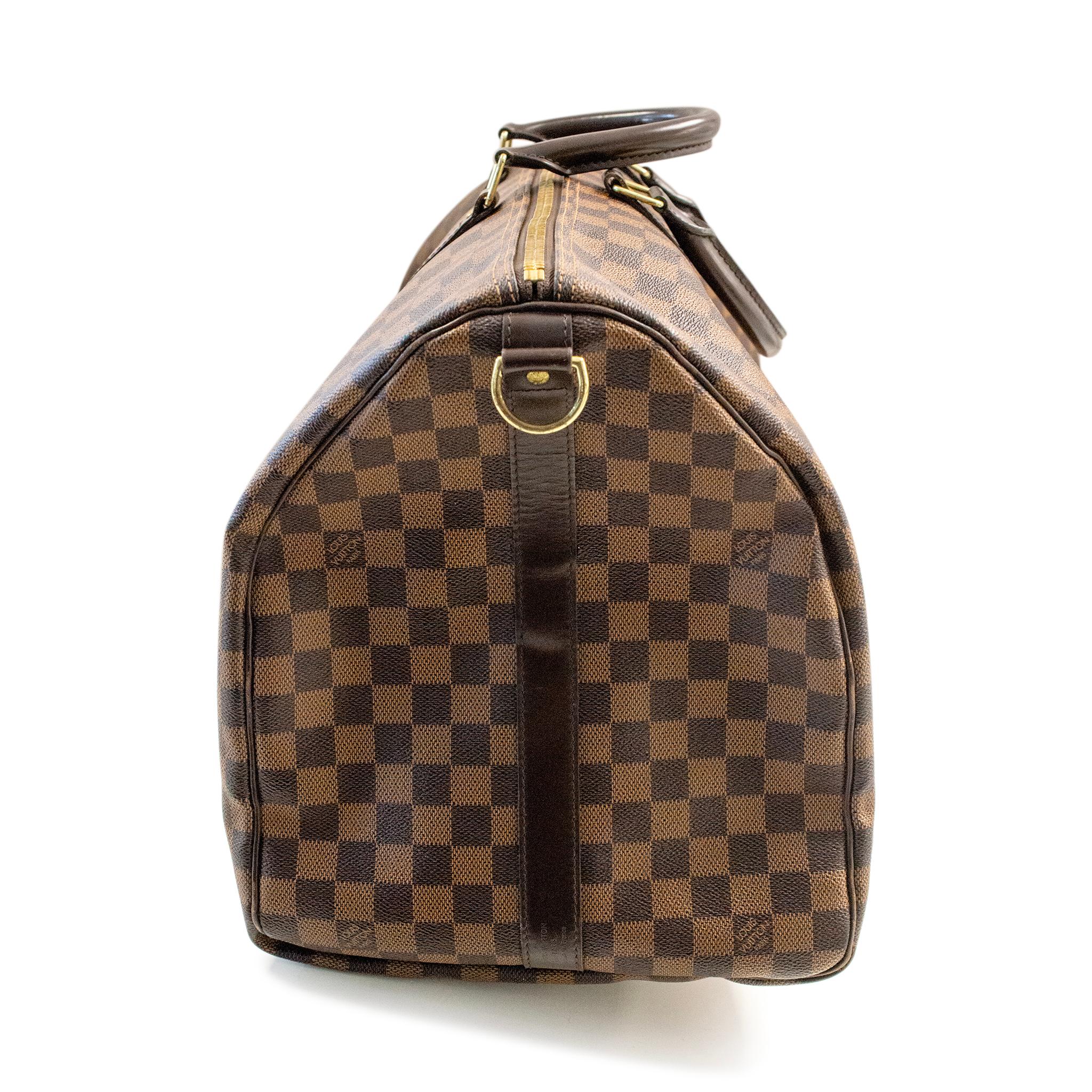 Louis Vuitton N41414 Damier Ebene Keepall Bandouliere 55 Duffle Leather Handbag In Excellent Condition In Houston, US
