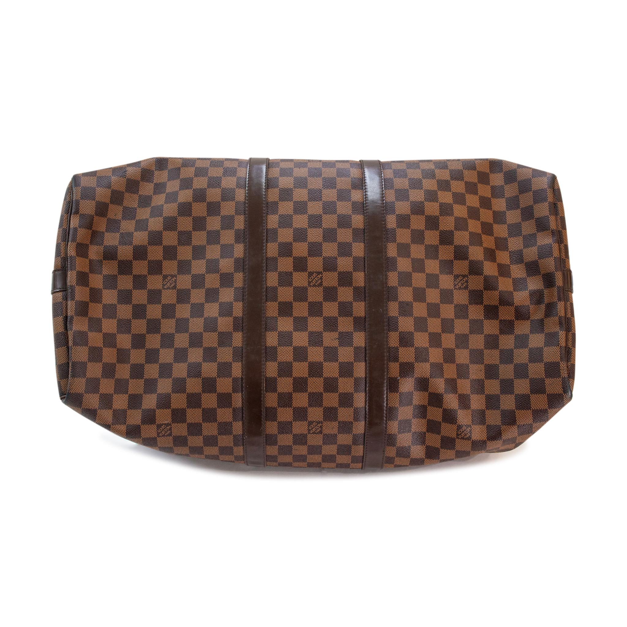 Louis Vuitton N41414 Damier Ebene Keepall Bandouliere 55 Duffle Leather Handbag 1