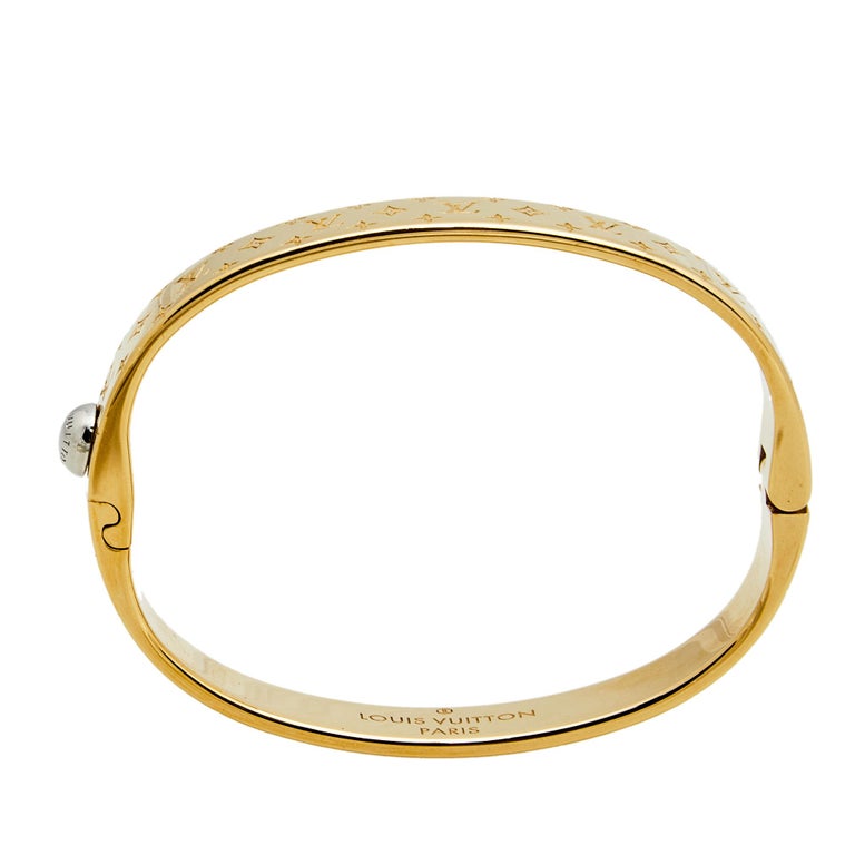 Louis Vuitton Cuff Nanogram M Size Monogram Silver Gold Studs Bracelet  Bangle Bangle Bracelet Accessory LV Logo Silver hardware Gold hardware  Metal ref.572565 - Joli Closet