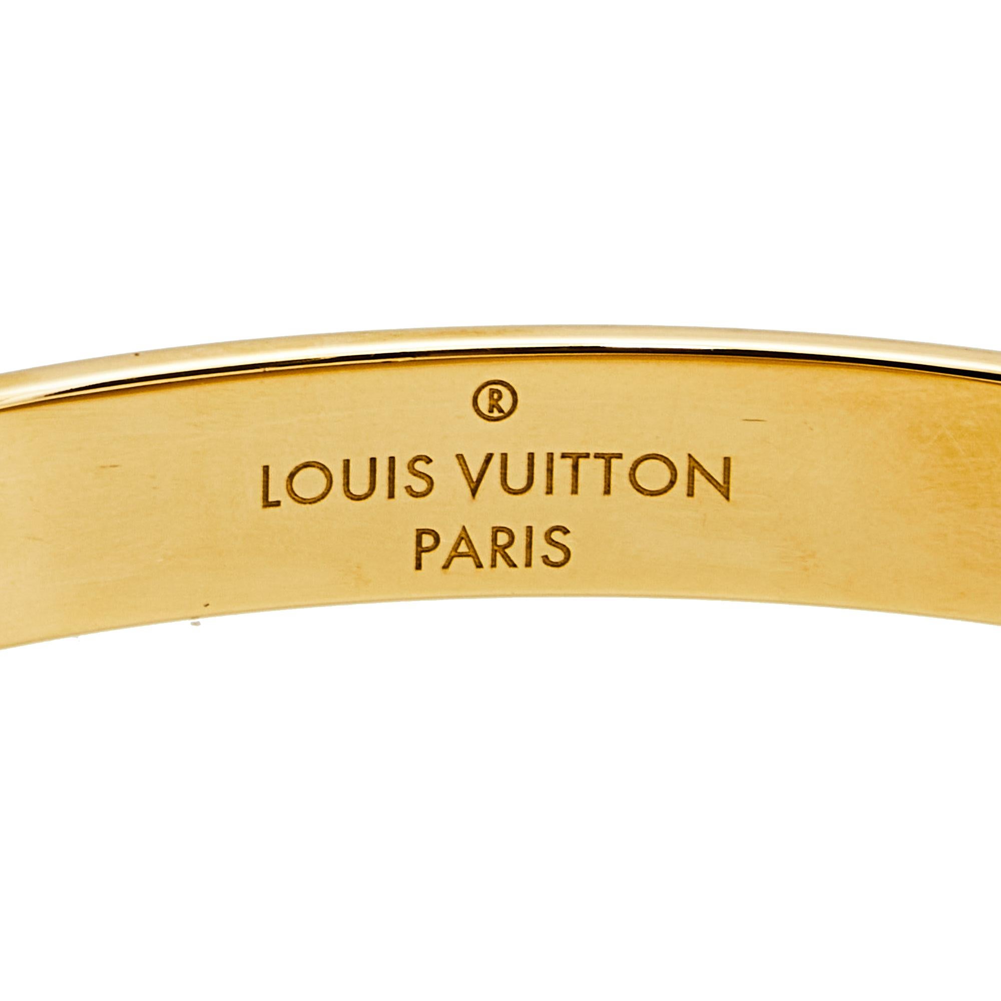 Louis Vuitton Nanogram Gold Tone Metal Cuff Bracelet S In Good Condition In Dubai, Al Qouz 2