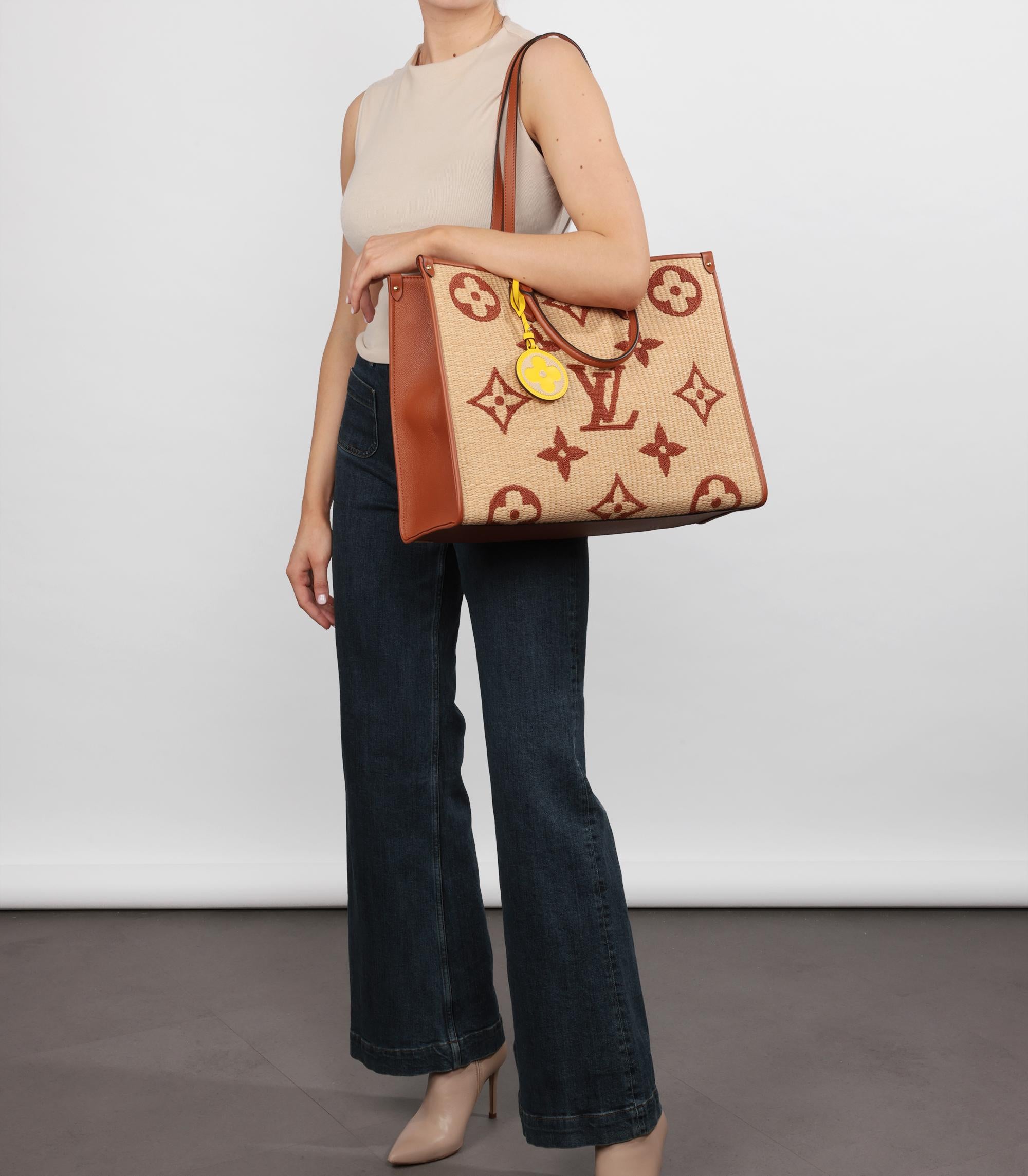 Louis Vuitton Natural Giant Monogram Raffia & Tan Calfskin Leather Onthego GM

Brand- Louis Vuitton
Model- Onthego GM
Product Type- Shoulder, Tote
Serial Number- Mi*******
Age- Circa 2021
Accompanied By- Louis Vuitton Dust Bag, Receipt, LV Charm,