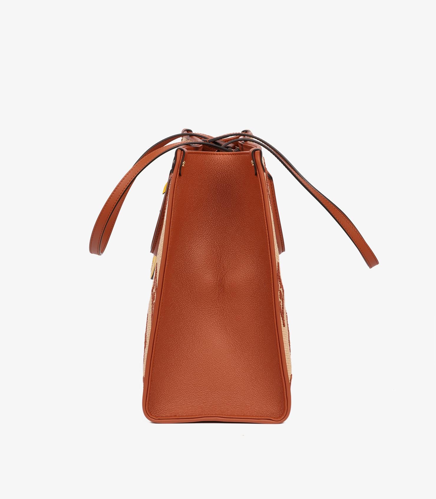 Women's or Men's Louis Vuitton Natural Giant Monogram Raffia & Tan Calfskin Leather Onthego GM For Sale