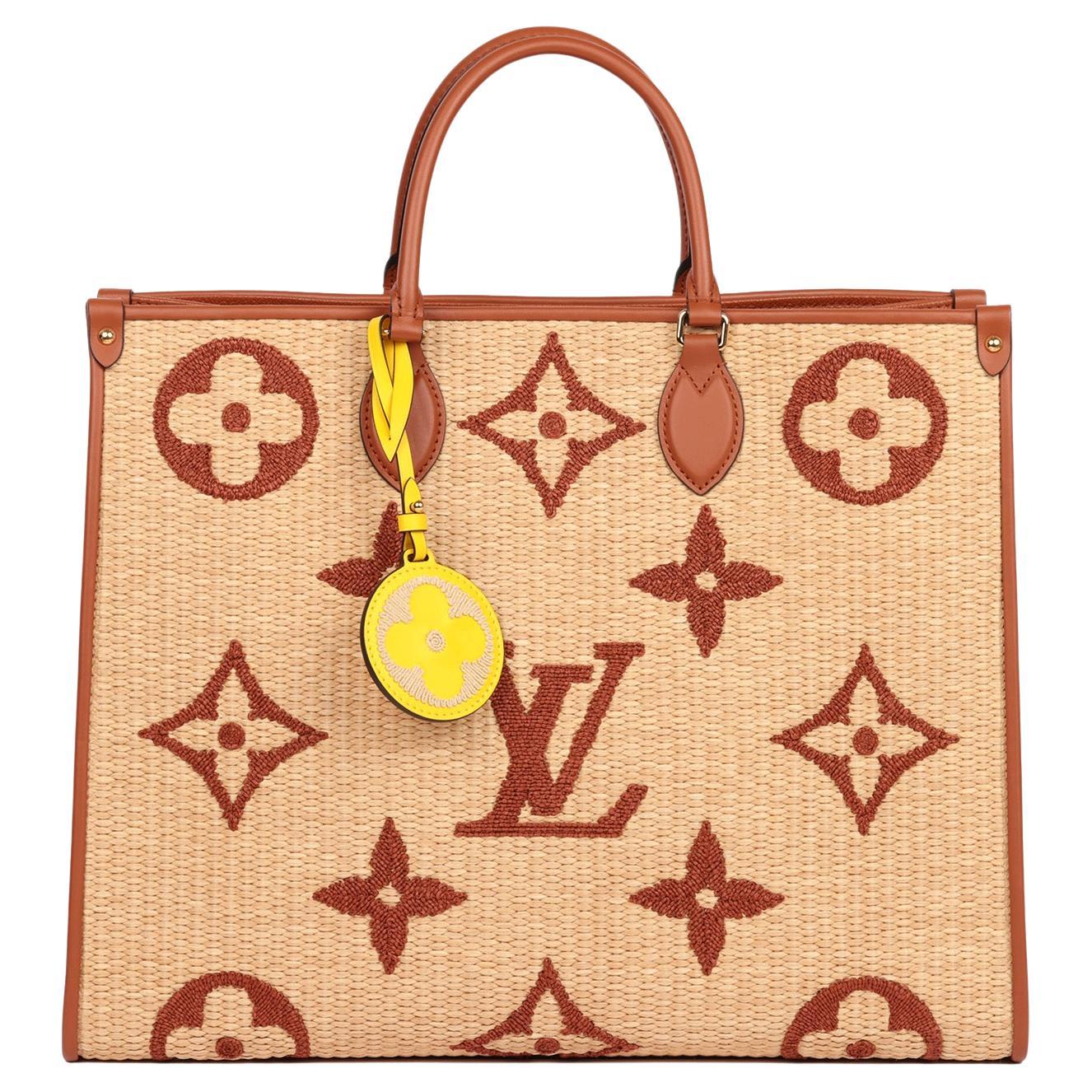 Louis Vuitton Natural Giant Monogram Raffia & Tan Calfskin Leather Onthego GM