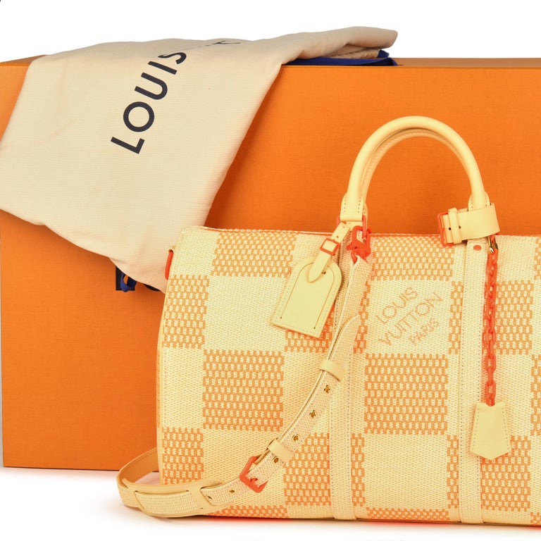 Louis Vuitton Natural & Orange Raffia, Beige Keepall 50 Bandouliere For Sale 7