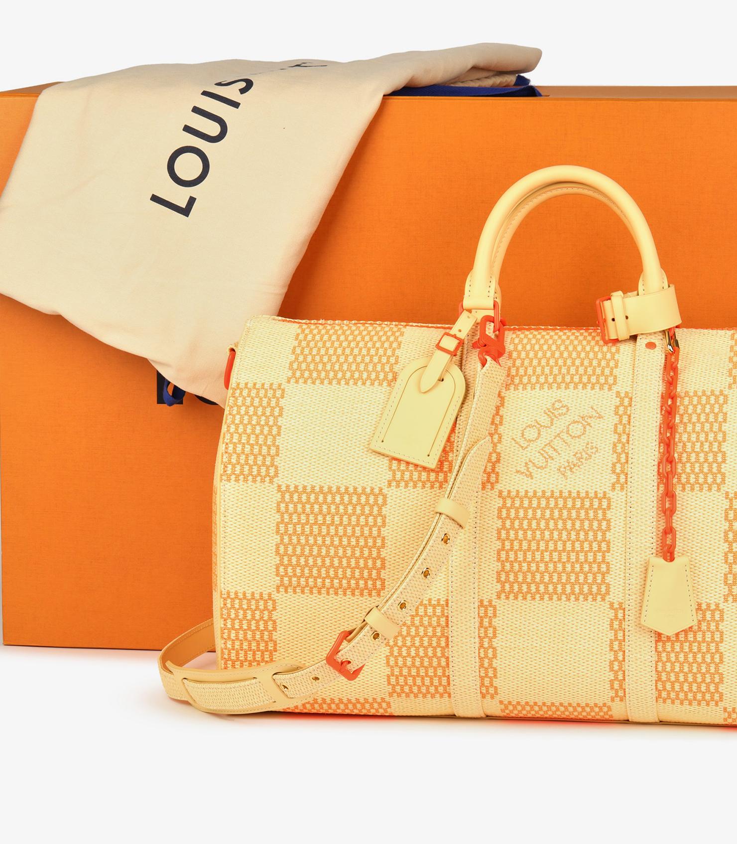 Louis Vuitton Natural & Orange Raffia Keepall 50 Bandoulière For Sale 8