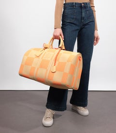 Louis Vuitton Natural & Orange Raffia Keepall 50 Bandoulière