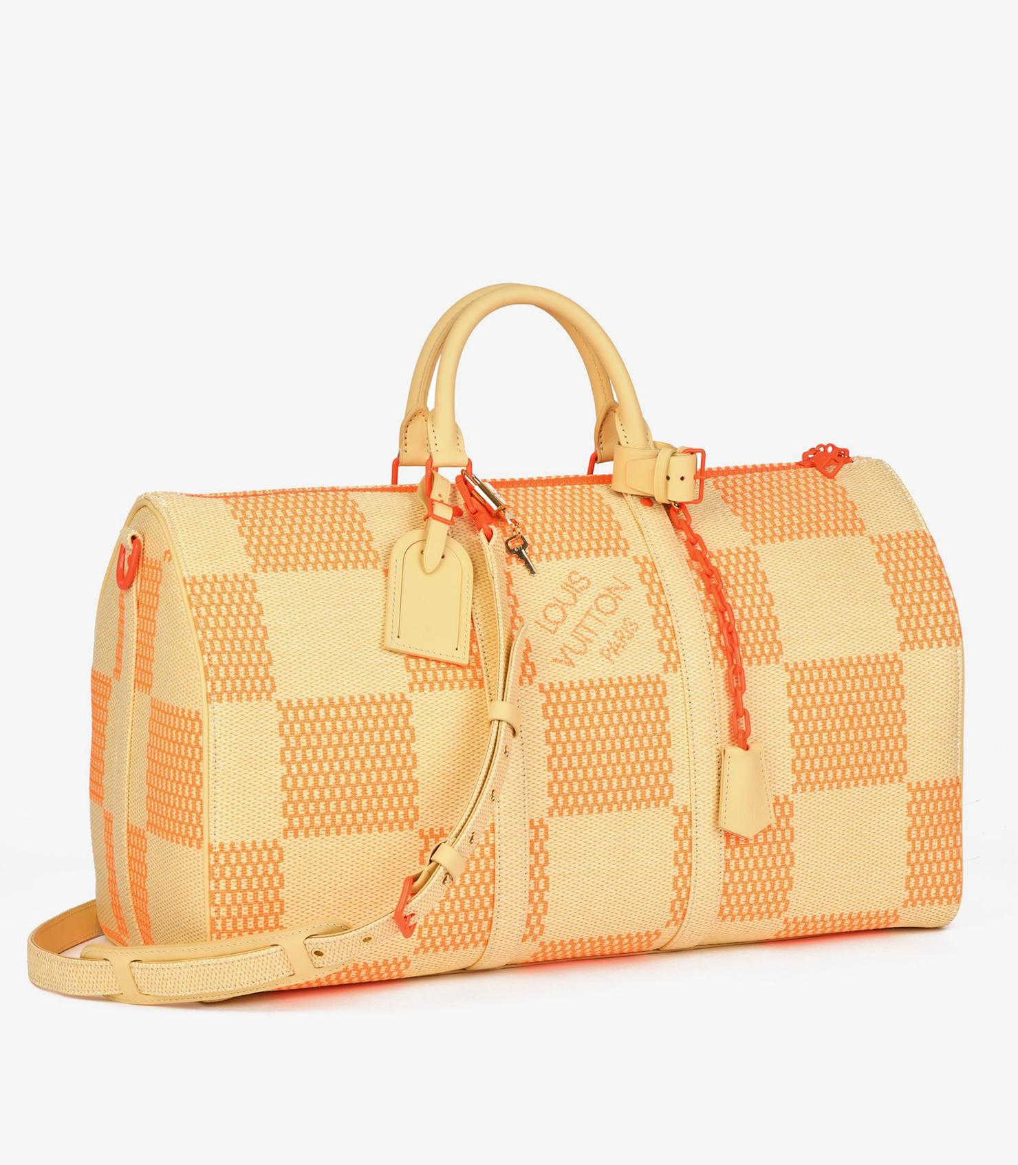 Louis Vuitton Natural & Orange Raffia Keepall 50 Bandoulière In New Condition For Sale In Bishop's Stortford, Hertfordshire