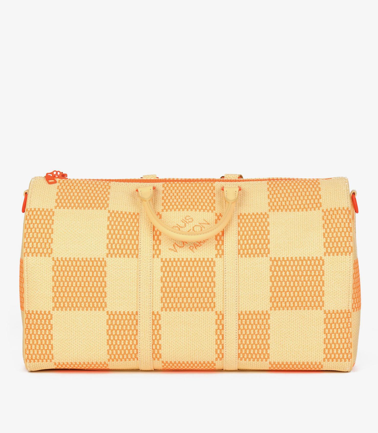 Louis Vuitton Natural & Orange Raffia Keepall 50 Bandoulière For Sale 2