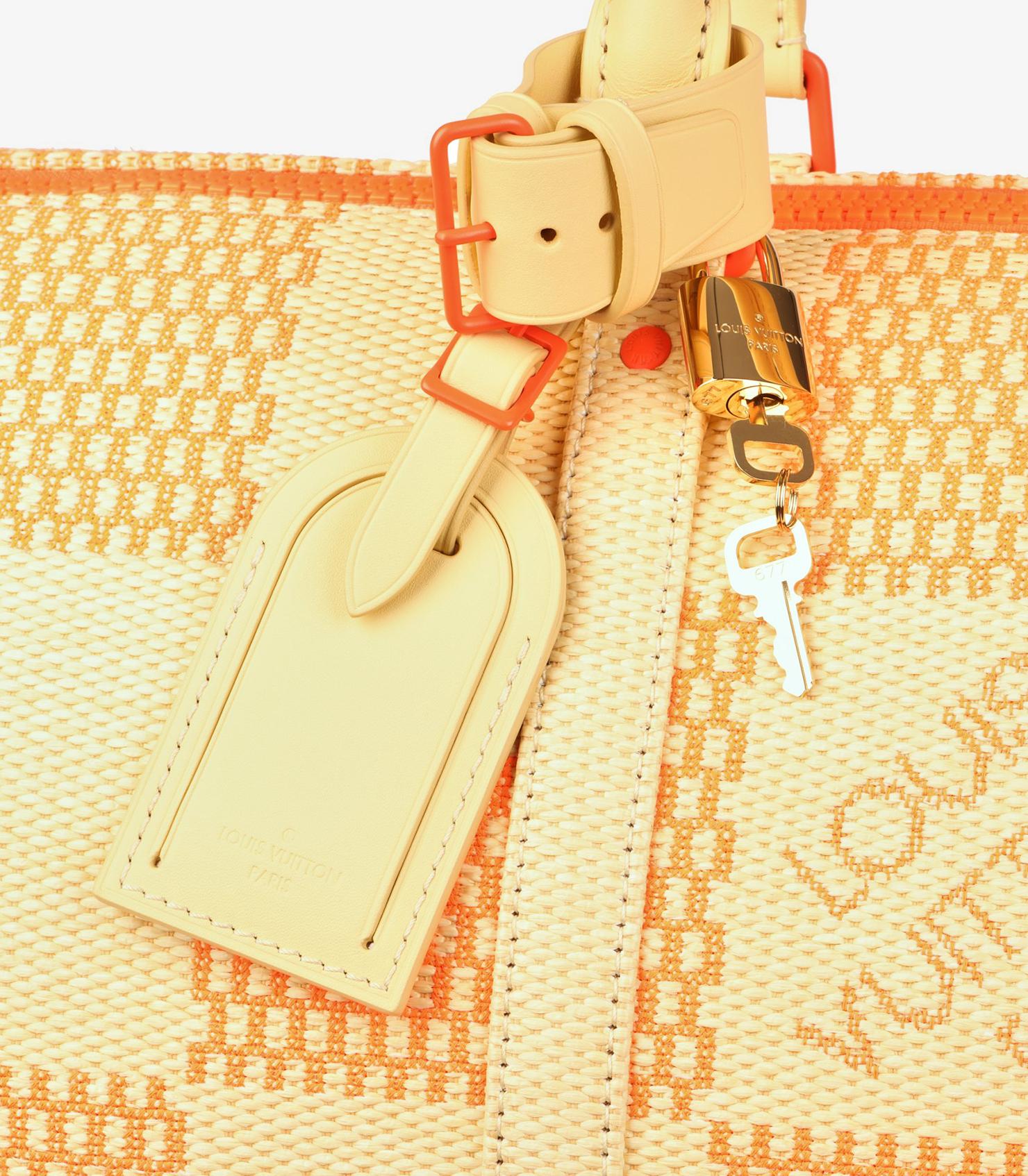 Louis Vuitton Natural & Orange Raffia Keepall 50 Bandoulière For Sale 4