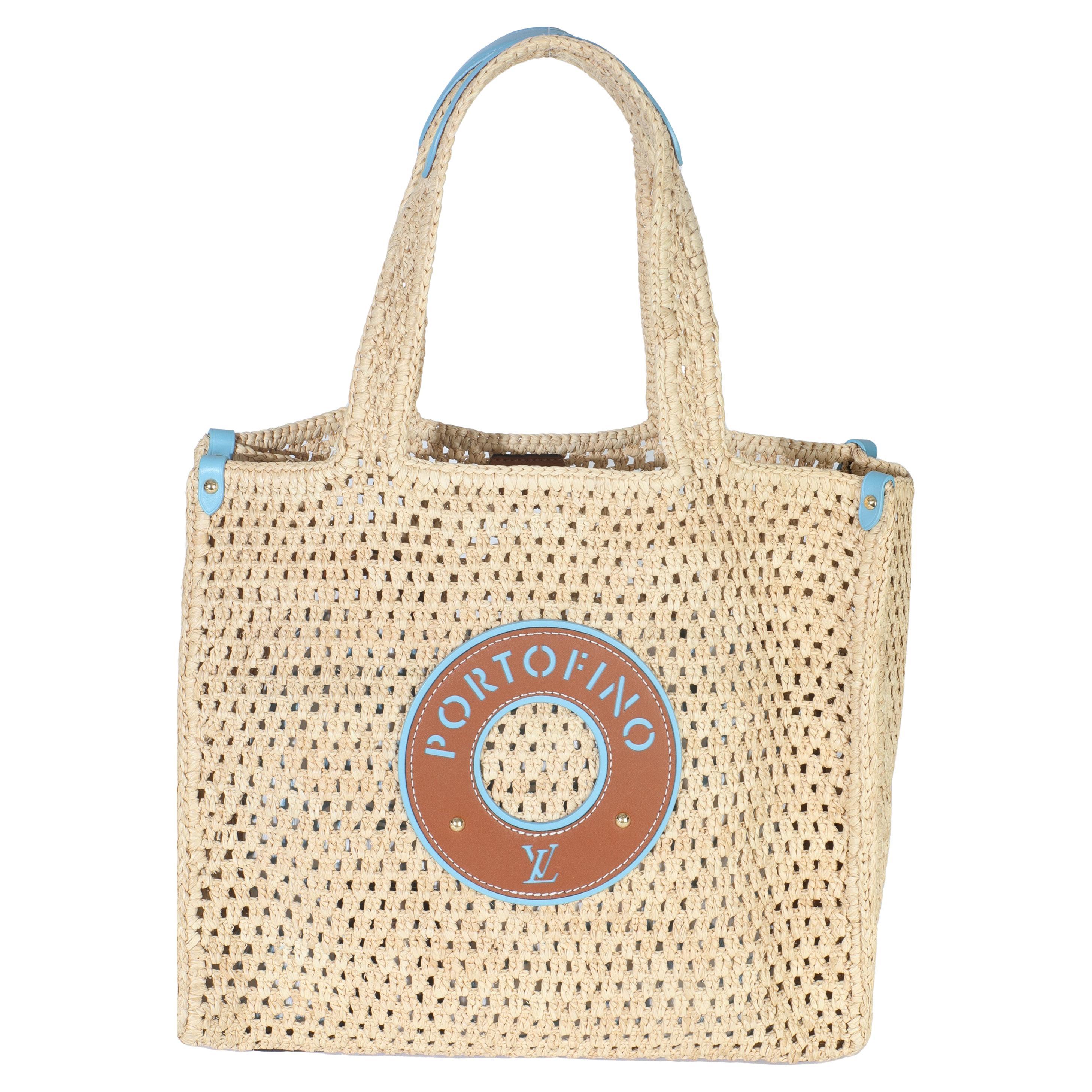 Louis Vuitton Natural Raffia Calfskin Portofino OnTheGo MM For Sale