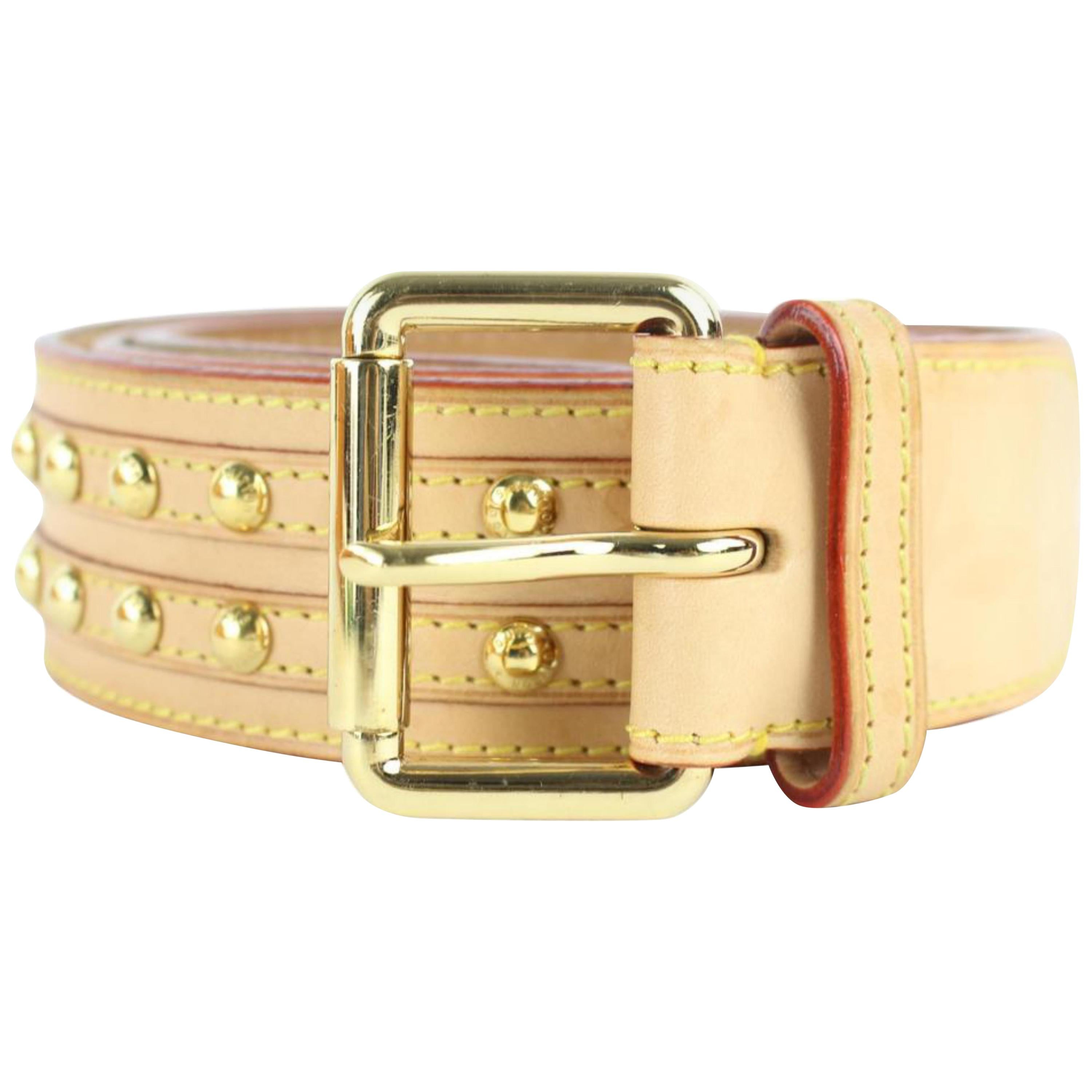 Louis Vuitton Natural Rare Runway Vachetta Rivet 19lz0129 Belt For Sale