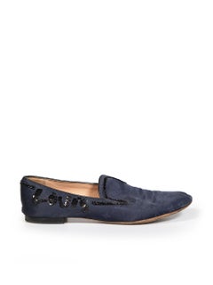 Louis Vuitton Navy Beaded Monogram Loafers Size IT 39.5