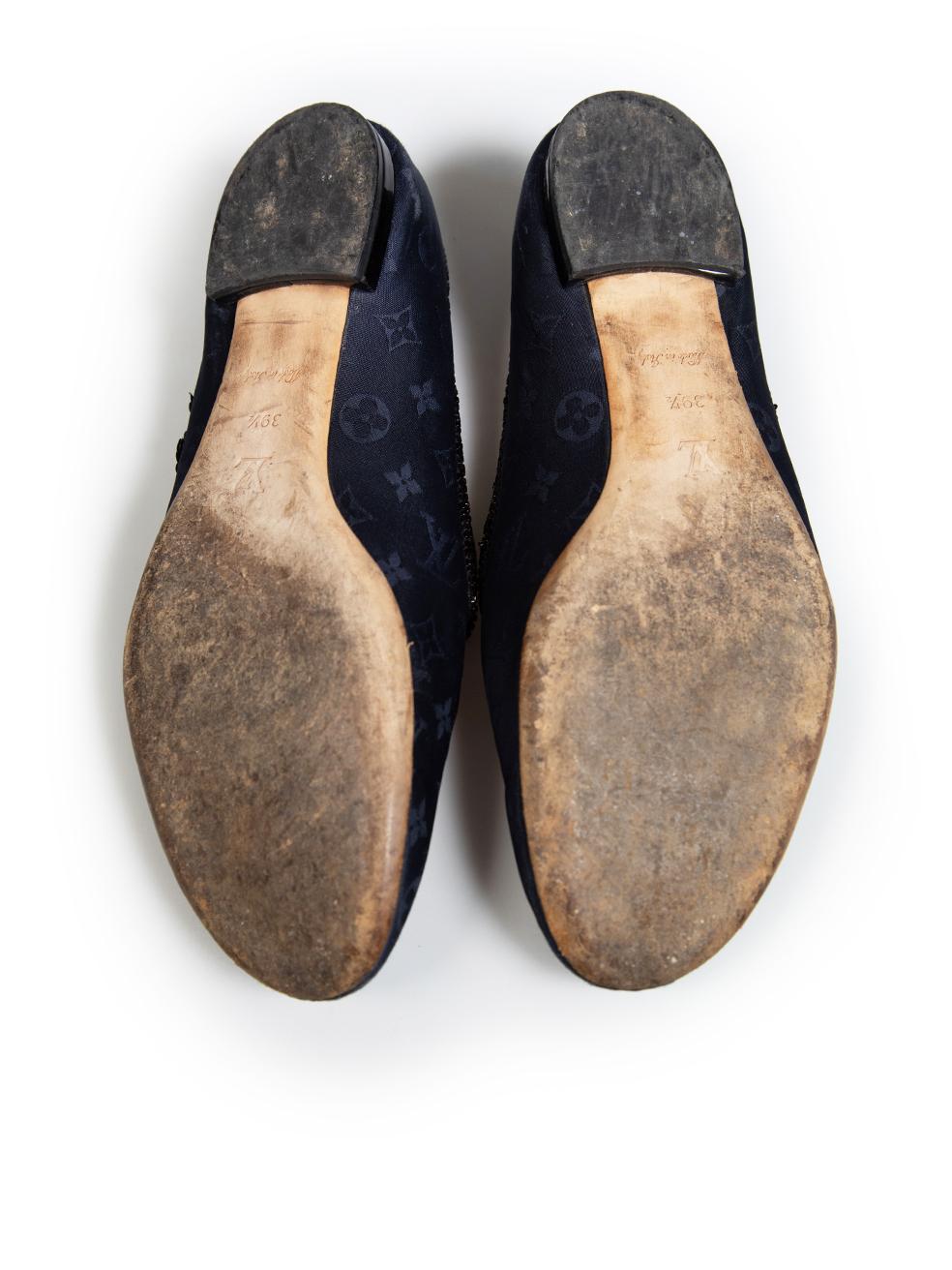 Louis Vuitton Navy Beaded Monogram Loafers Size IT 39.5 en Bueno estado para la venta en London, GB