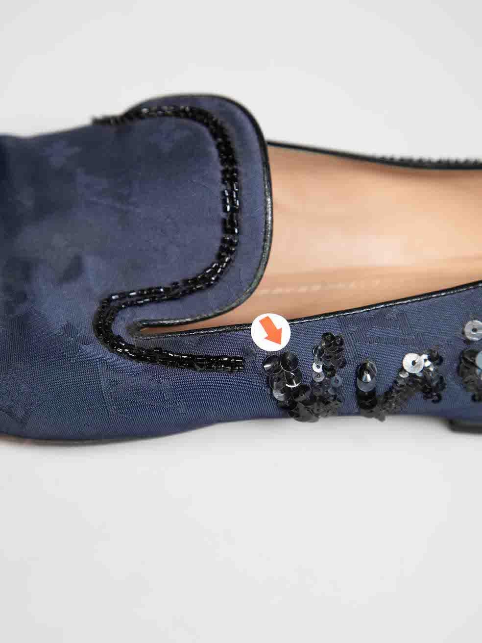 Louis Vuitton - Mocassins à monogrammes perlés bleu marine, taille IT 39,5 Pour femmes en vente