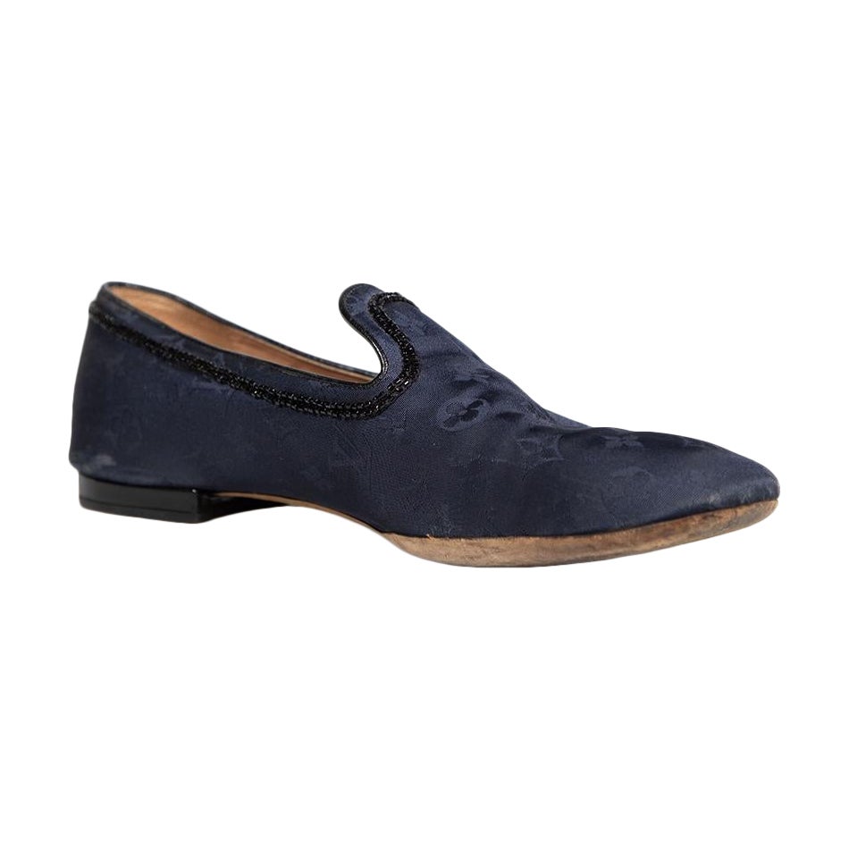 Louis Vuitton Navy Beaded Monogram Loafers Size IT 39.5 en venta