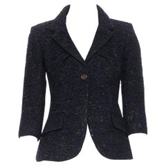 LOUIS VUITTON navy black textured popcorn cloque lurex blazer jacket FR36 S