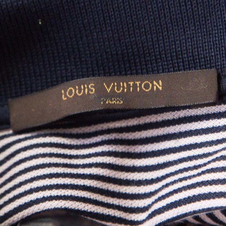 Louis Vuitton Navy Blue and White Horizontal Striped Polo T-Shirt S For Sale at 1stdibs