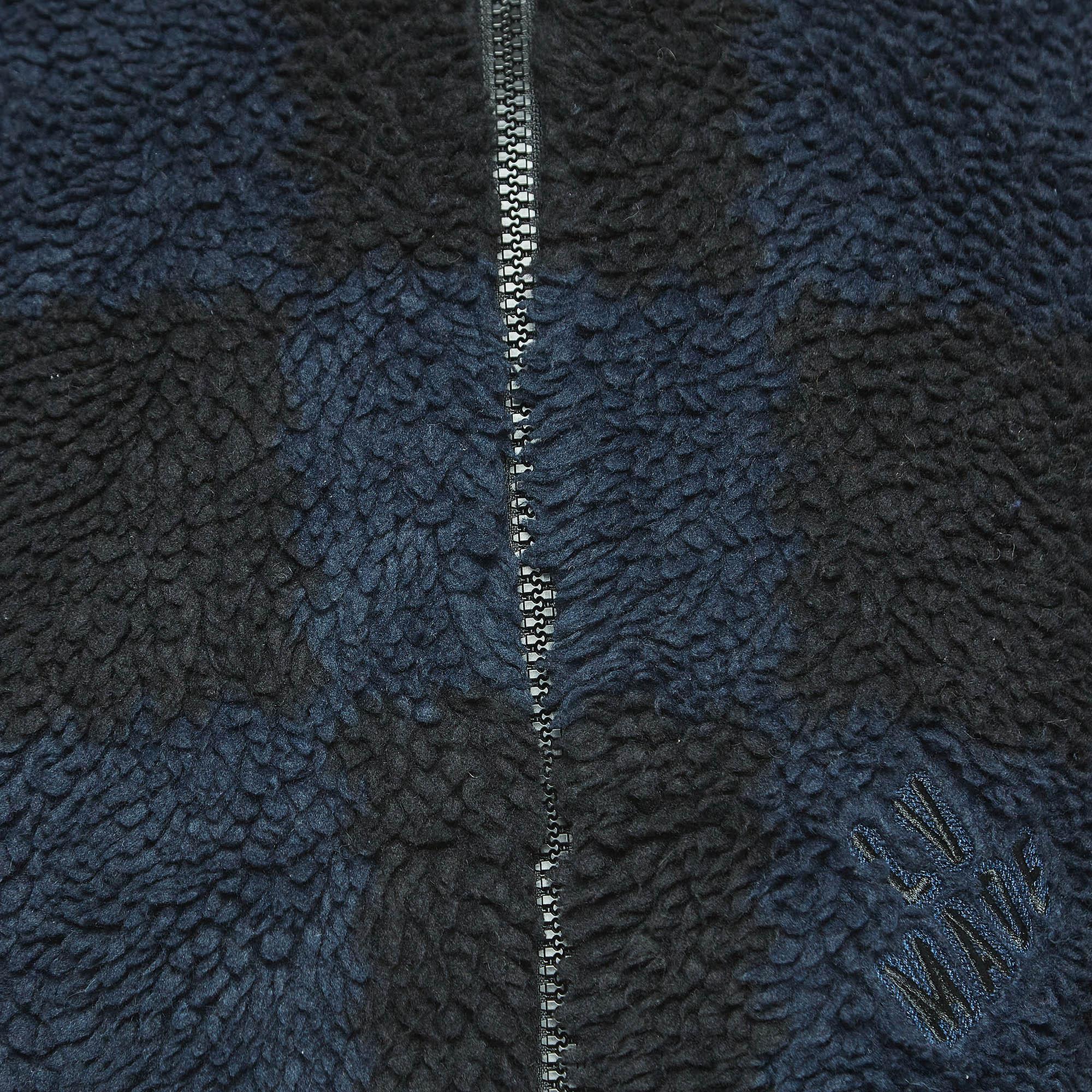 Louis Vuitton Navy Blue/Black All-Over Damier Logo Detailed Zip Front Jacket L In Good Condition In Dubai, Al Qouz 2