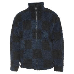 Louis Vuitton Marineblau/Schwarz All-Over Damier Logo Detaillierte Reißverschluss vorne Jacke L