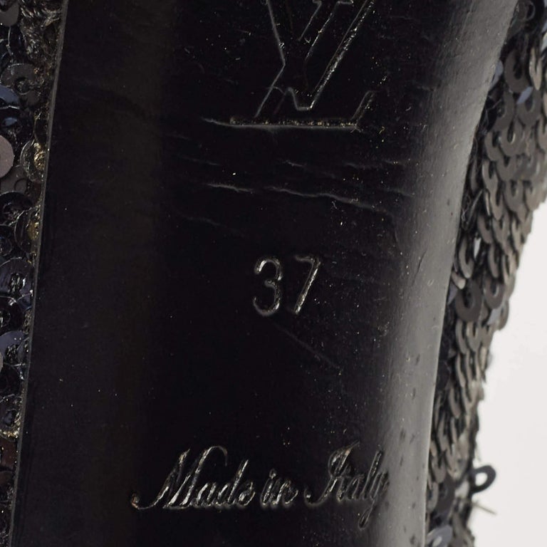 Louis Vuitton Navy Blue/Black Sequins Peep Toe Platform Pumps Size 37 -  ShopStyle