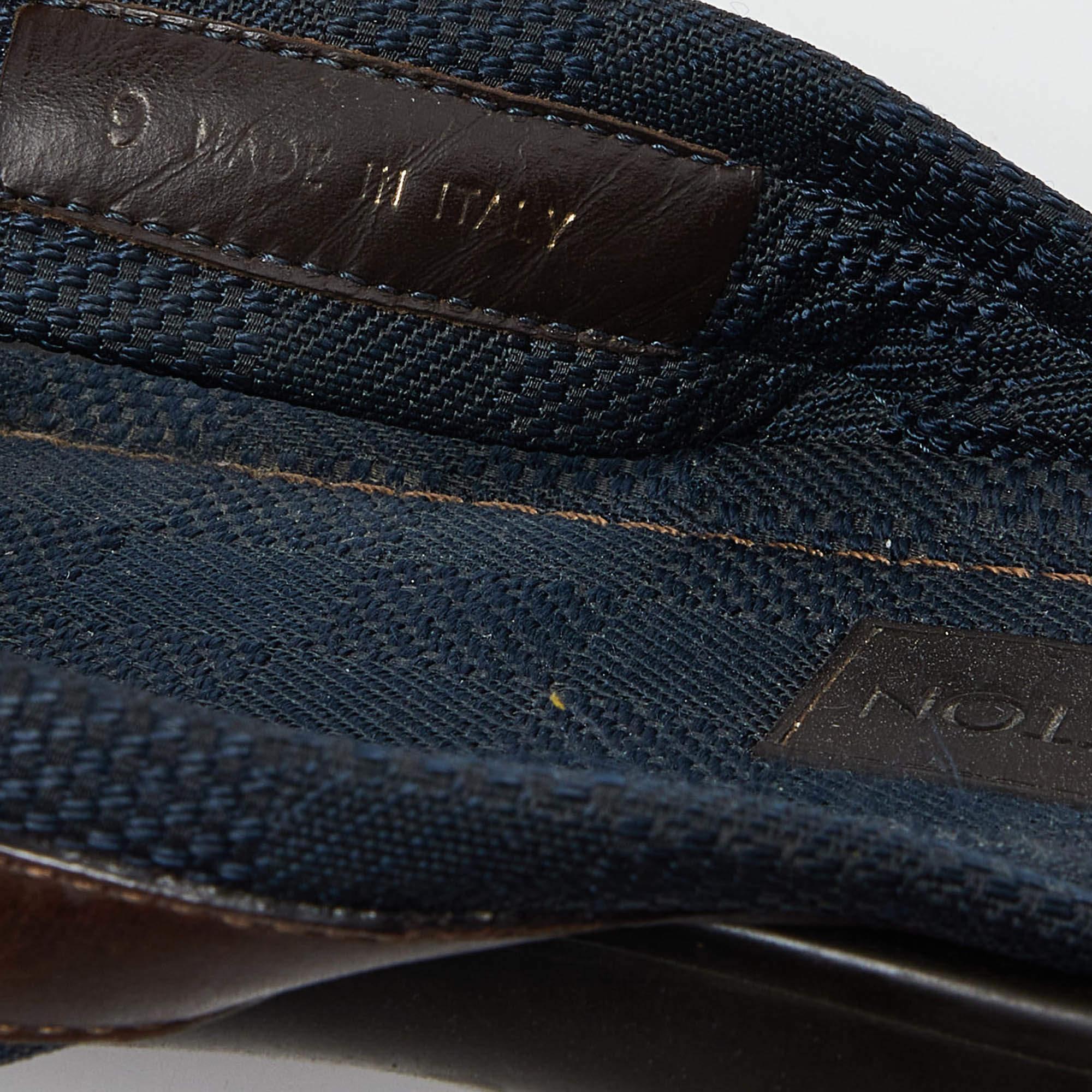 Louis Vuitton Navy Blue/Brown Canvas and Leather Cross Strap Slides Size 43 For Sale 2