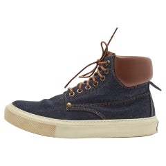 Louis Vuitton Navy Blue/Brown Denim and Leather High Top Sneakers Size 41.5