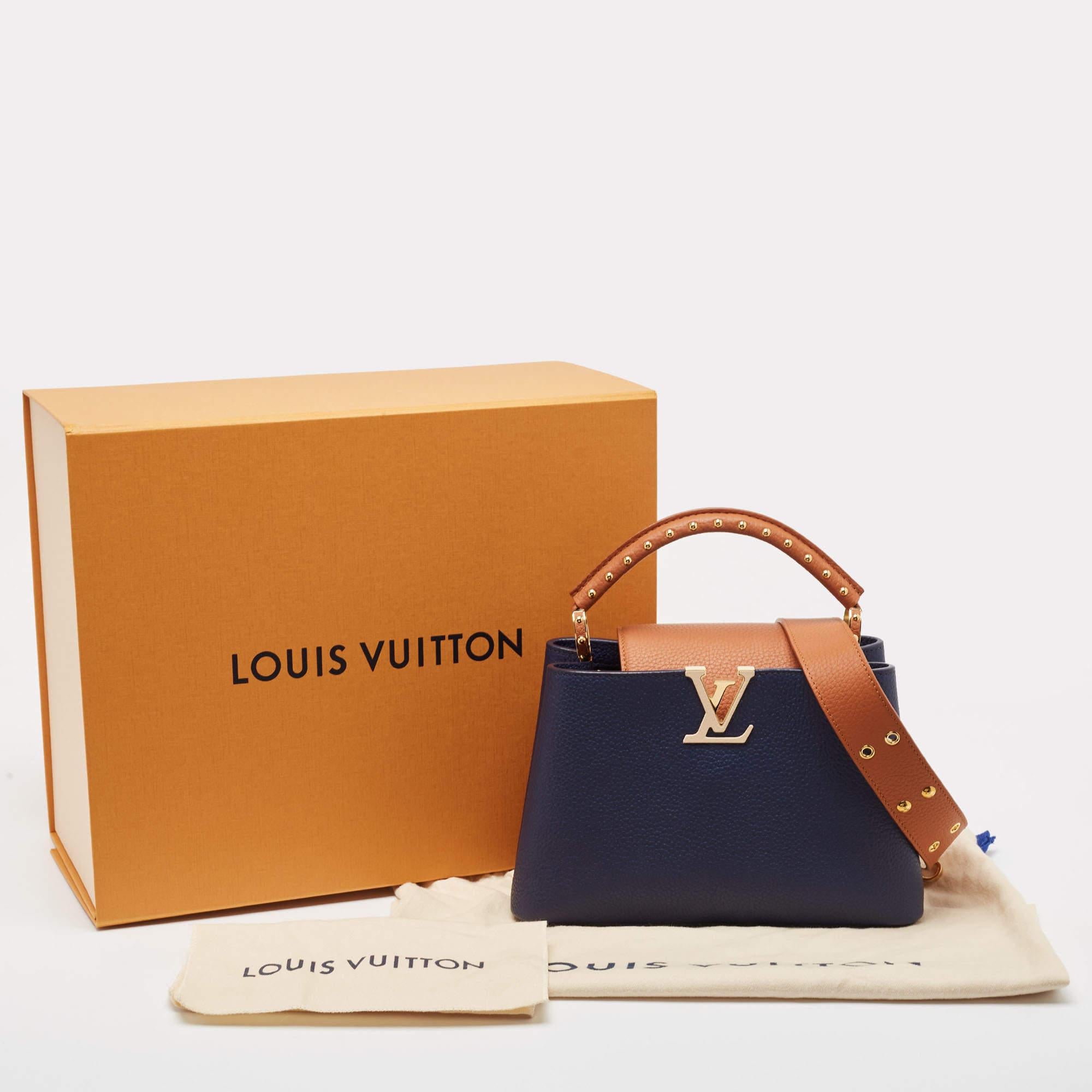 Louis Vuitton Navy Blue/Brown Leather Studded Capucines BB Bag 7