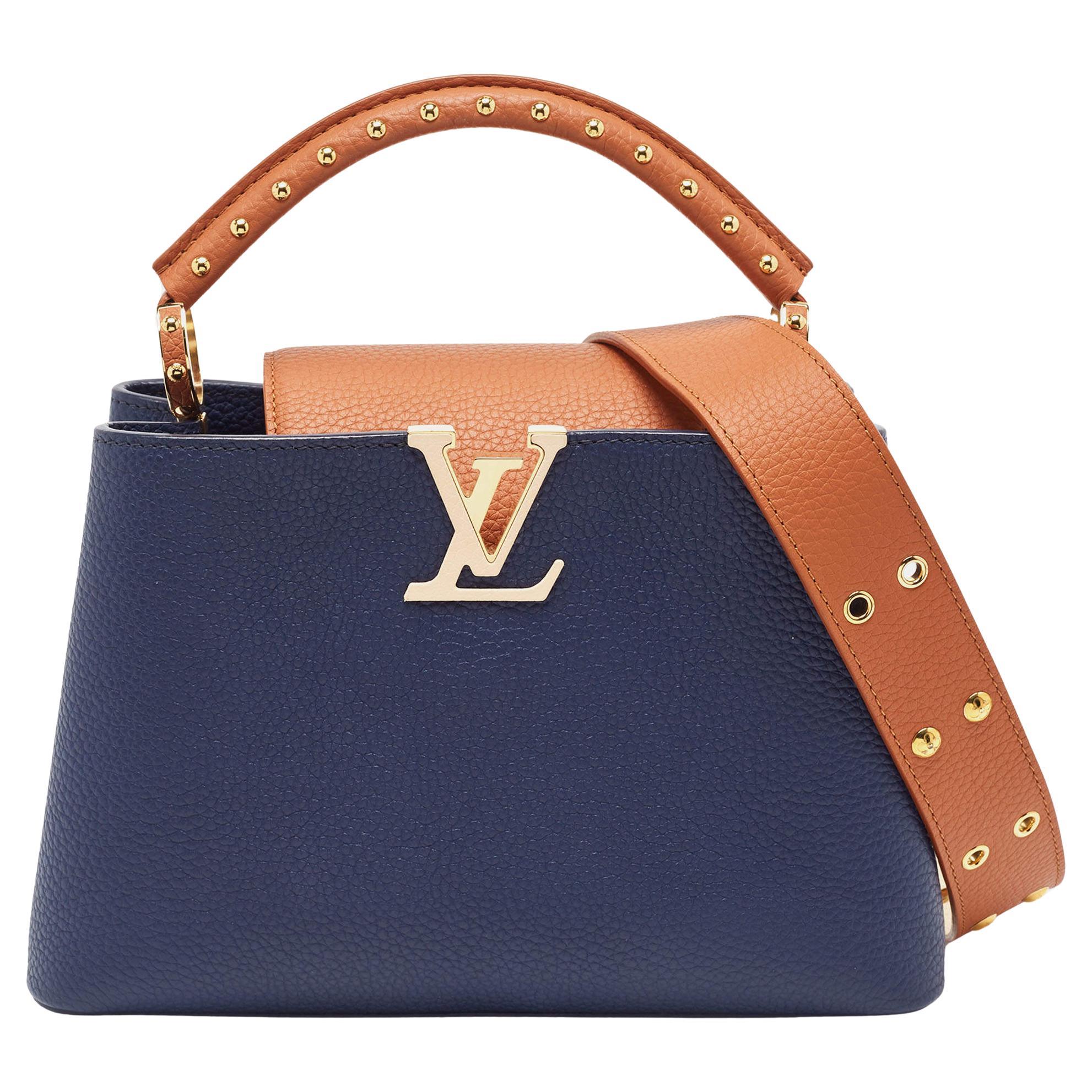 Louis Vuitton Navy Blue/Brown Leather Studded Capucines BB Bag