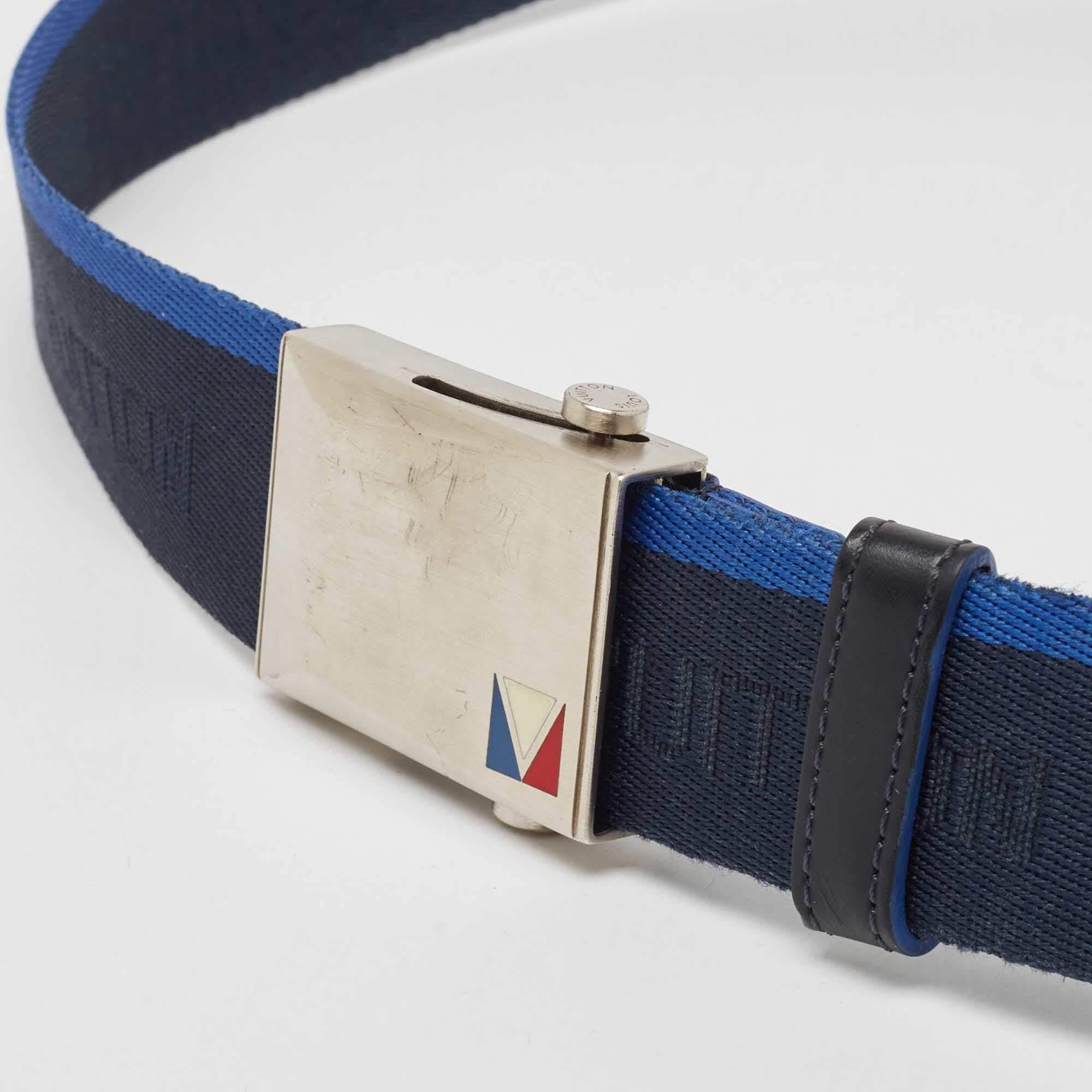 Black Louis Vuitton Navy Blue Canvas and Leather Buckle Belt 100CM