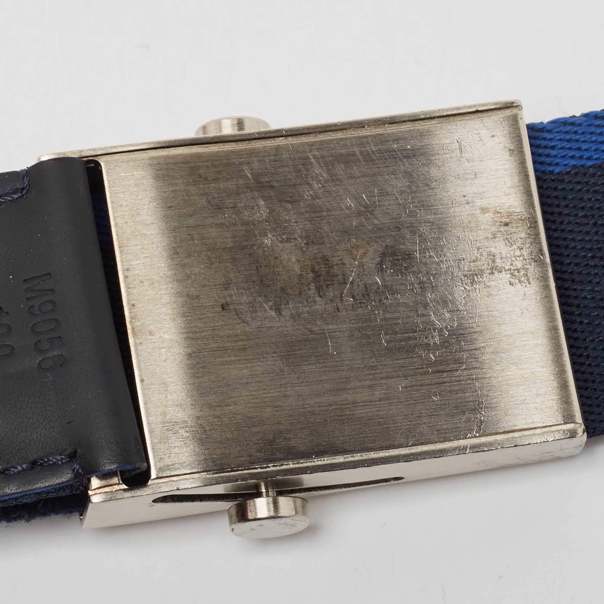 Louis Vuitton Navy Blue Canvas and Leather Buckle Belt 100CM In Good Condition In Dubai, Al Qouz 2