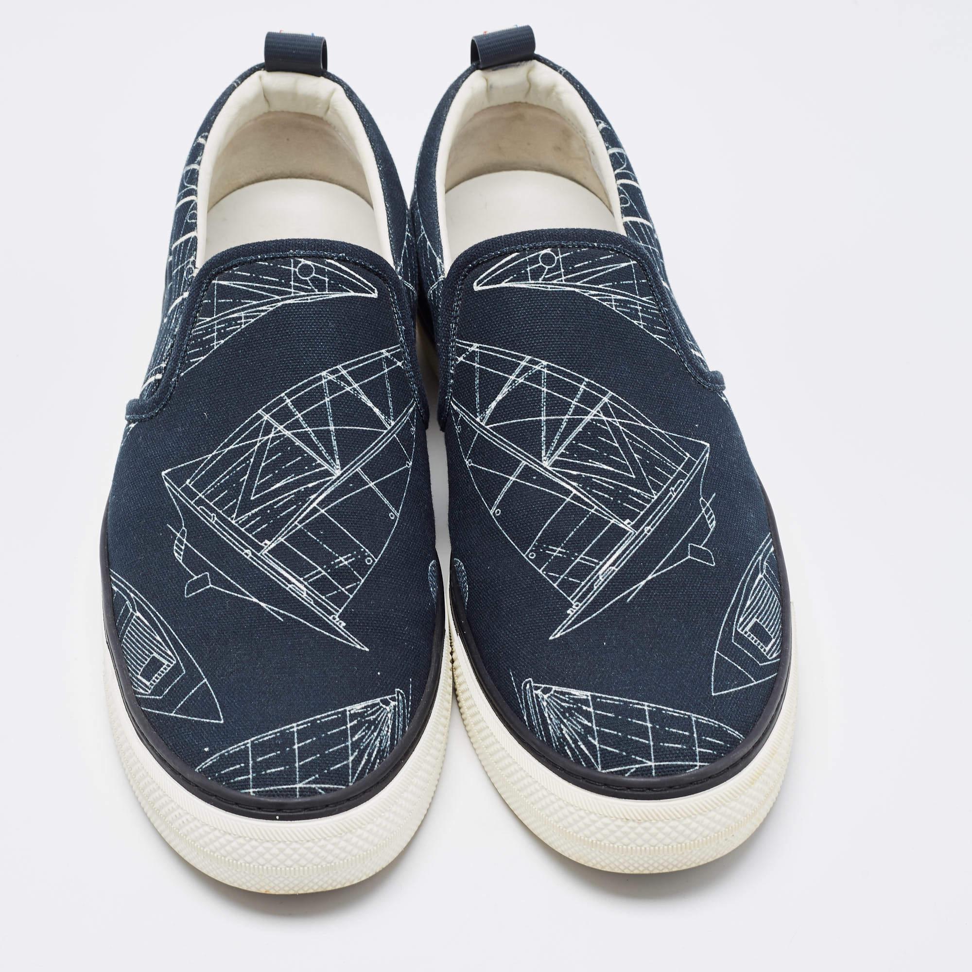 Men's Louis Vuitton Navy Blue Canvas Victory Boats Slip On Sneakers Size 43.5