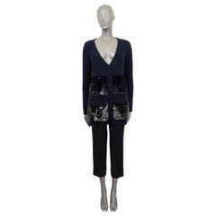 LOUIS VUITTON navy blue cashmere SEQUIN POCKETS Cardigan Sweater S