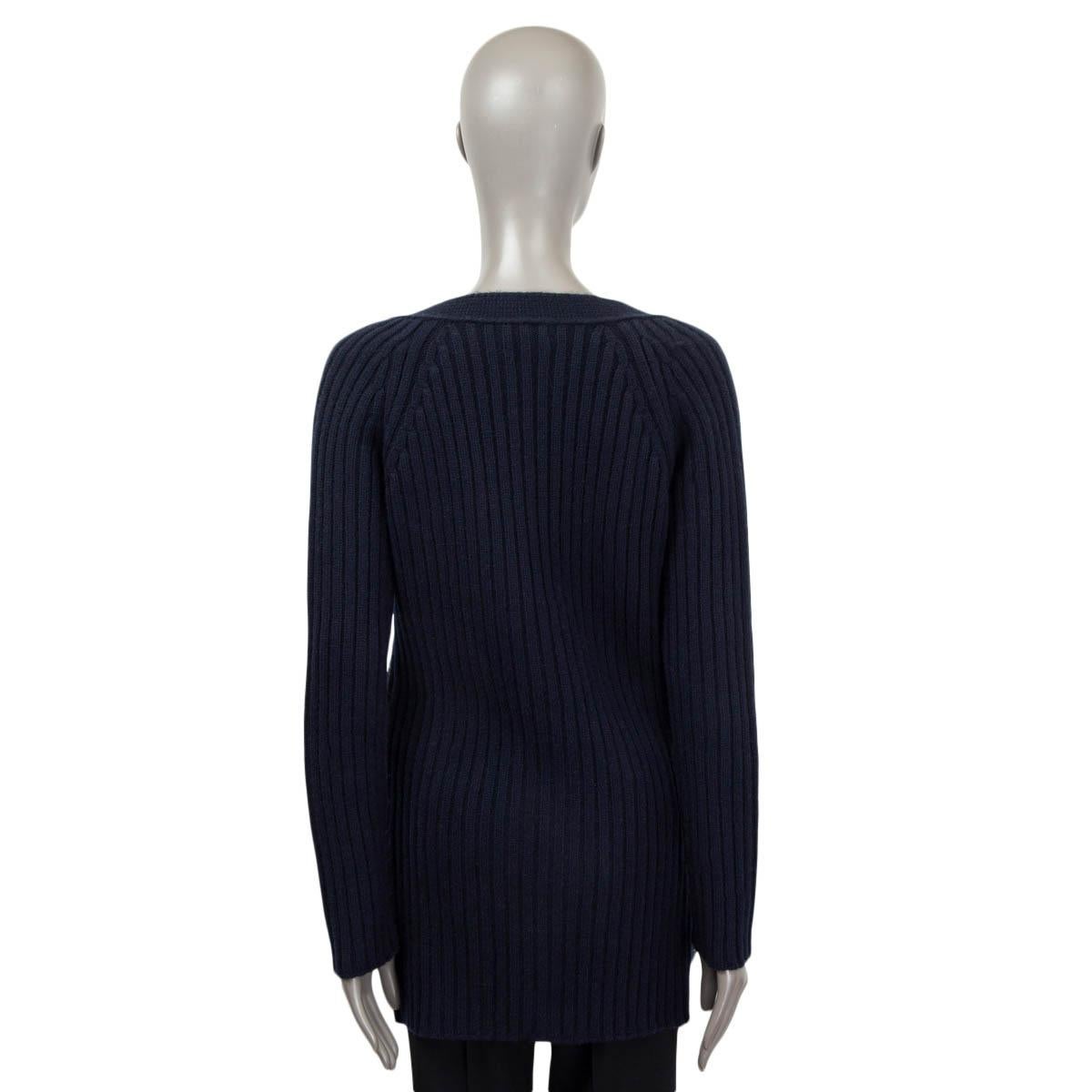 Women's LOUIS VUITTON navy blue cashmere SEQUIN POCKETS Cardigan Sweater S For Sale
