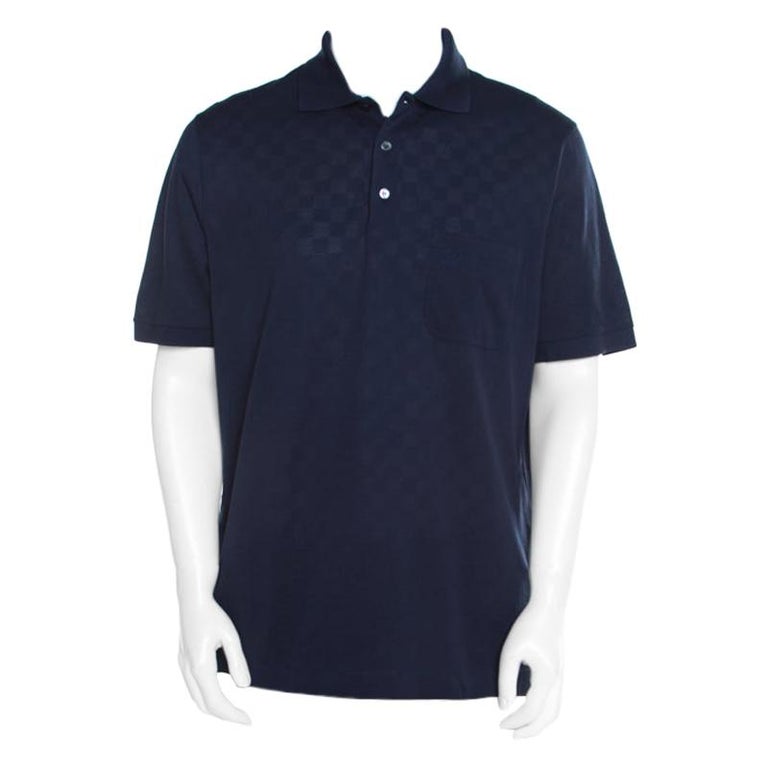 Louis Vuitton Navy Blue Classic Damier Pique Polo T-Shirt XXL For Sale at 1stdibs