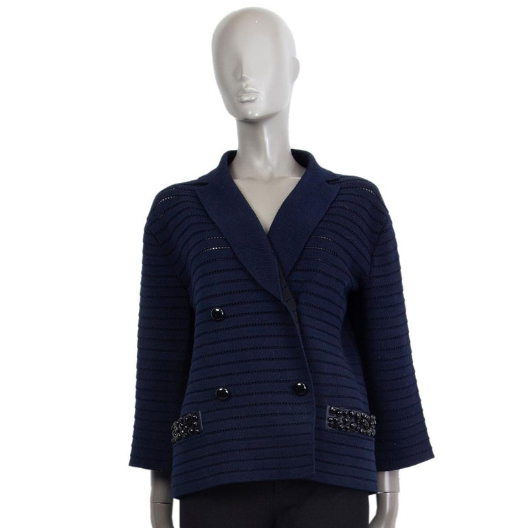 Louis Vuitton Embellished Double-Breasted Navy Knit Jacket