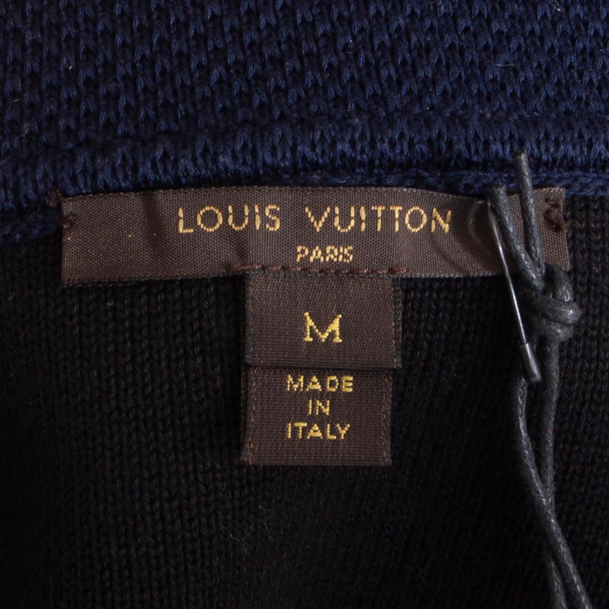 LOUIS VUITTON navy blue cotton BEADED DOUBLE BREASTED KNIT Jacket M In Excellent Condition For Sale In Zürich, CH