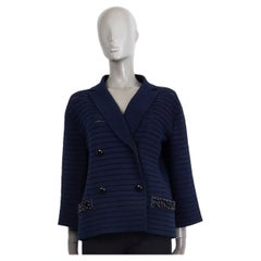 Used LOUIS VUITTON navy blue cotton BEADED DOUBLE BREASTED KNIT Jacket M