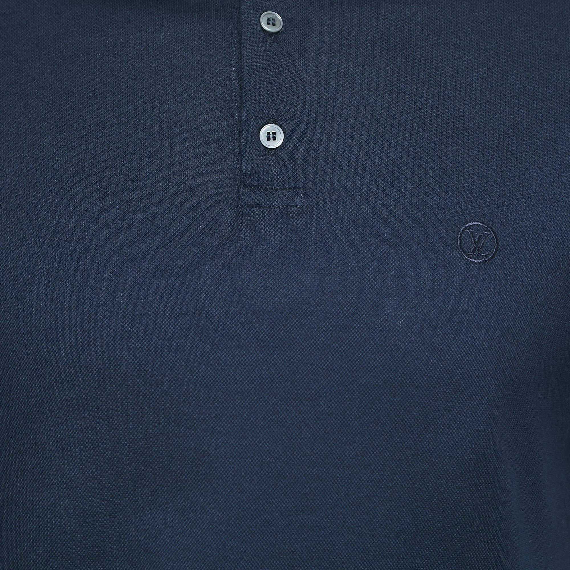 Louis Vuitton Navy Blue Cotton Pique Polo T-Shirt M In Good Condition In Dubai, Al Qouz 2